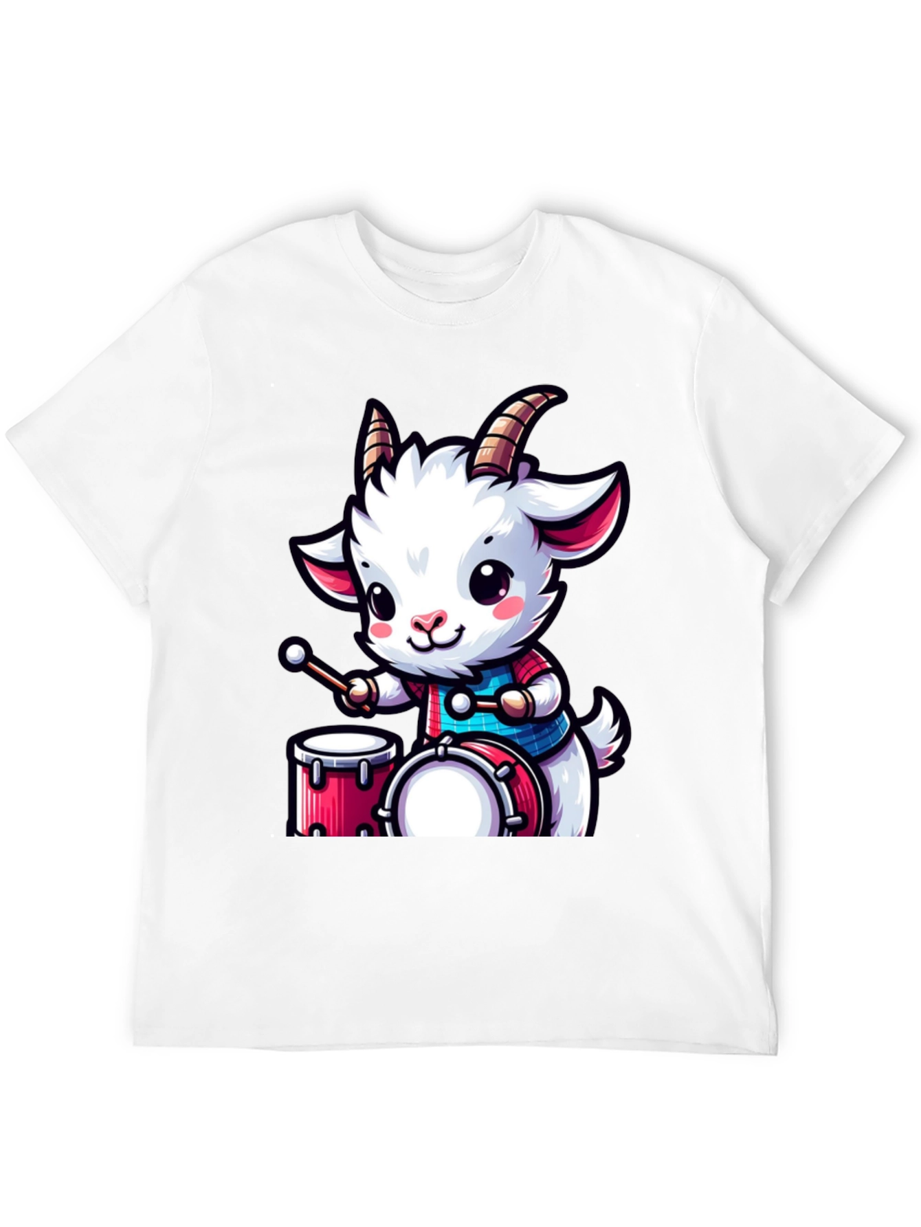 Cute Goat Drummer Black T-Shirt