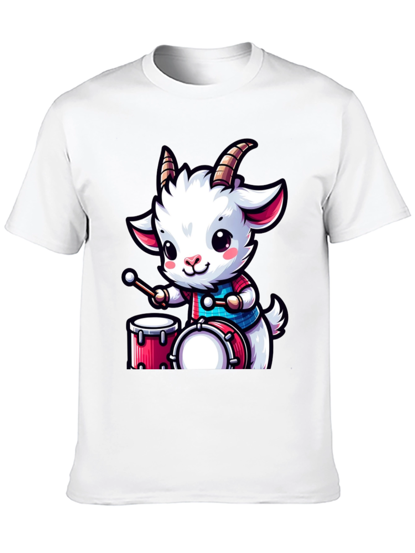 Cute Goat Drummer Black T-Shirt