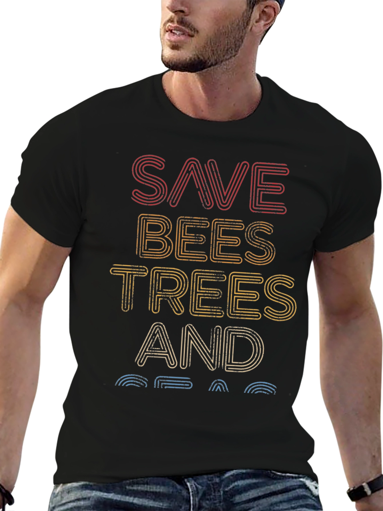 Save Bees Trees and Seas Graphic Tee - Black