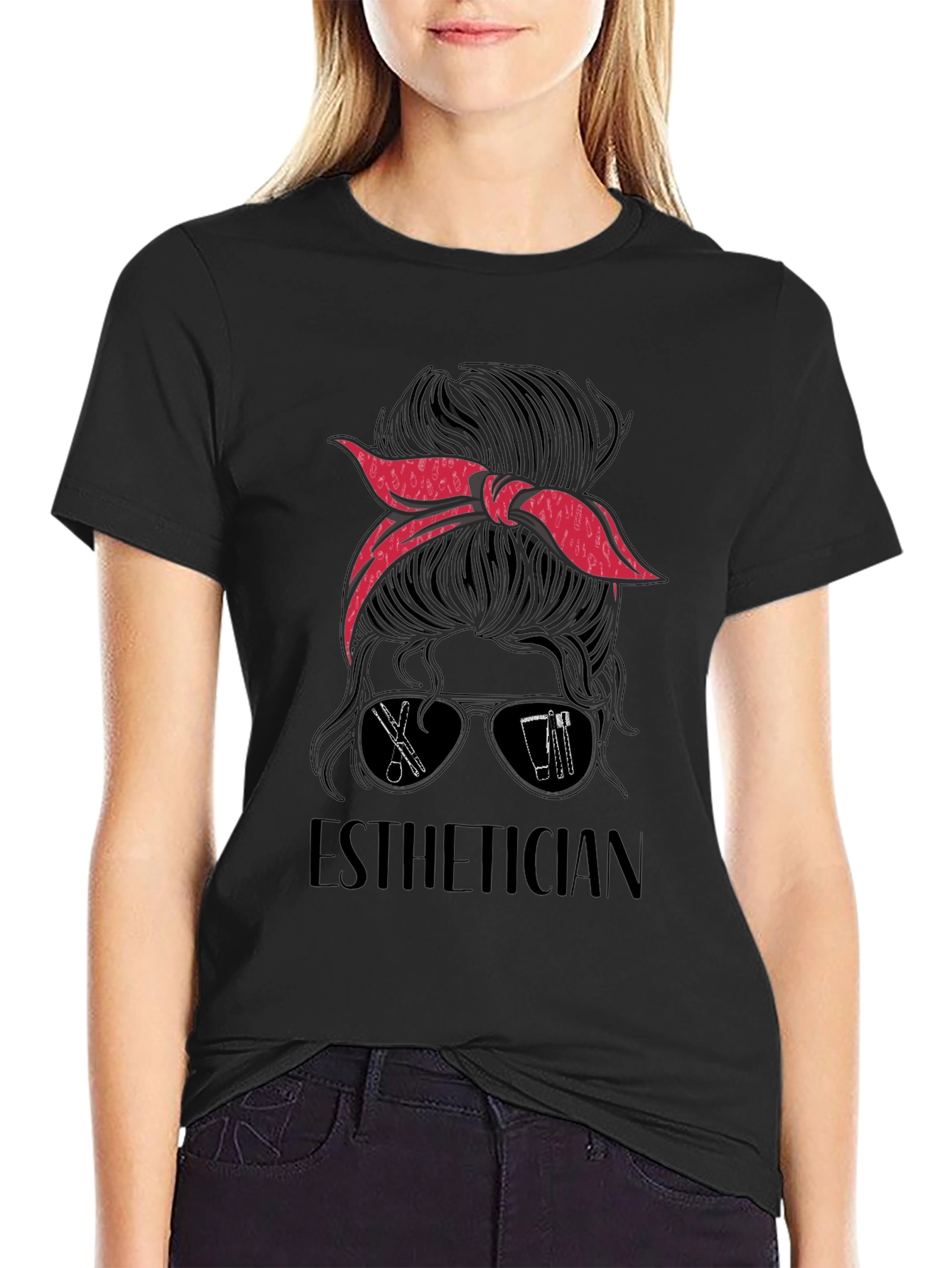Esthetician Messy Bun Graphic Tee - Salon & Beauty