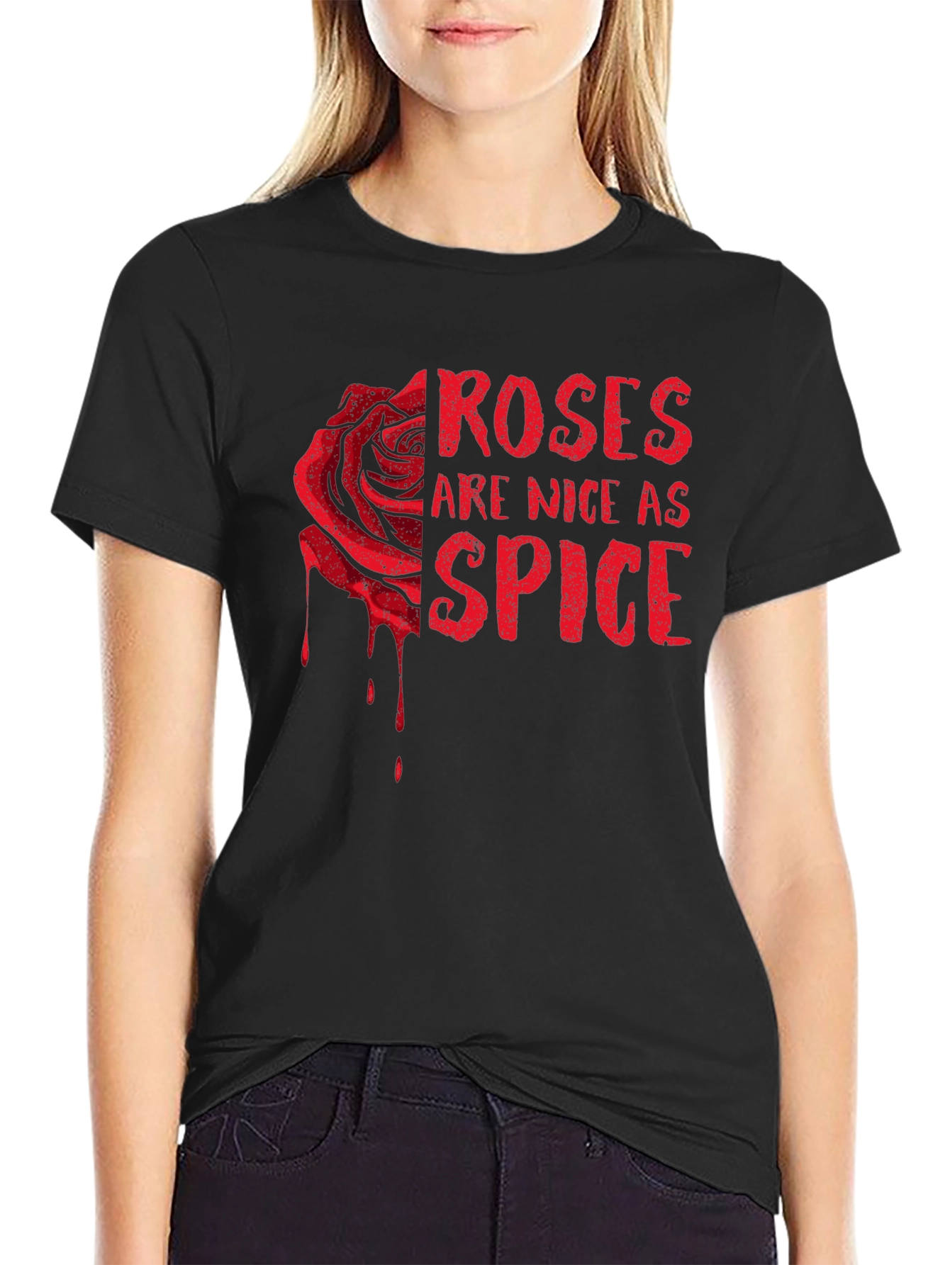 Roses Are Nice As Spice Black Graphic T-Shirt