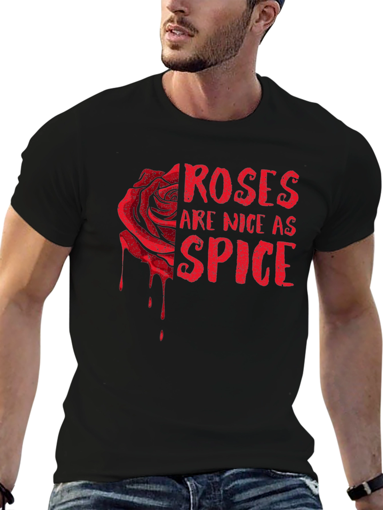Roses Are Nice As Spice Black Graphic T-Shirt