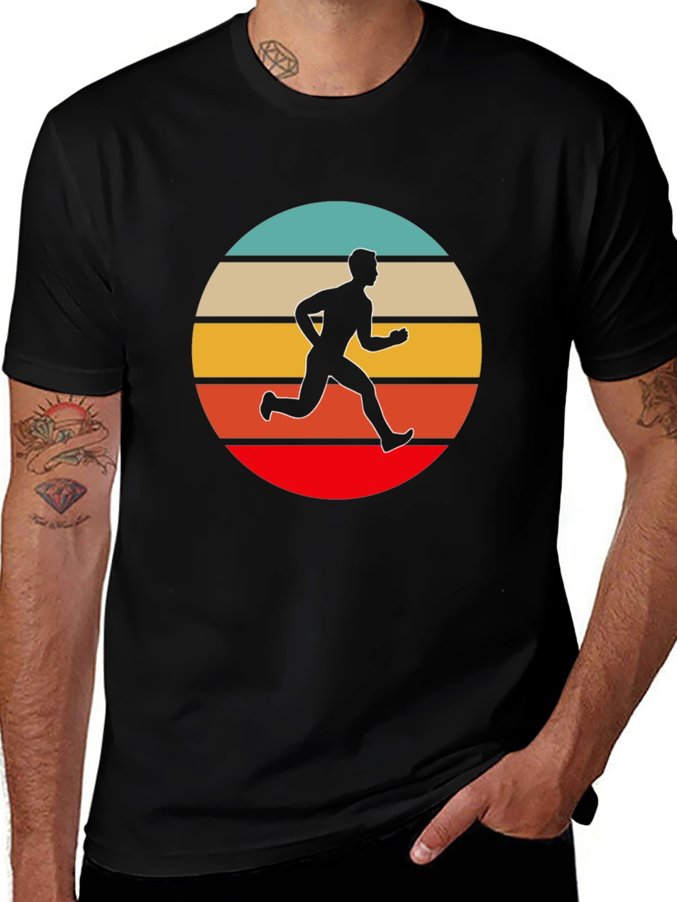 Retro Runner Graphic Tee - Black Cotton T-Shirt
