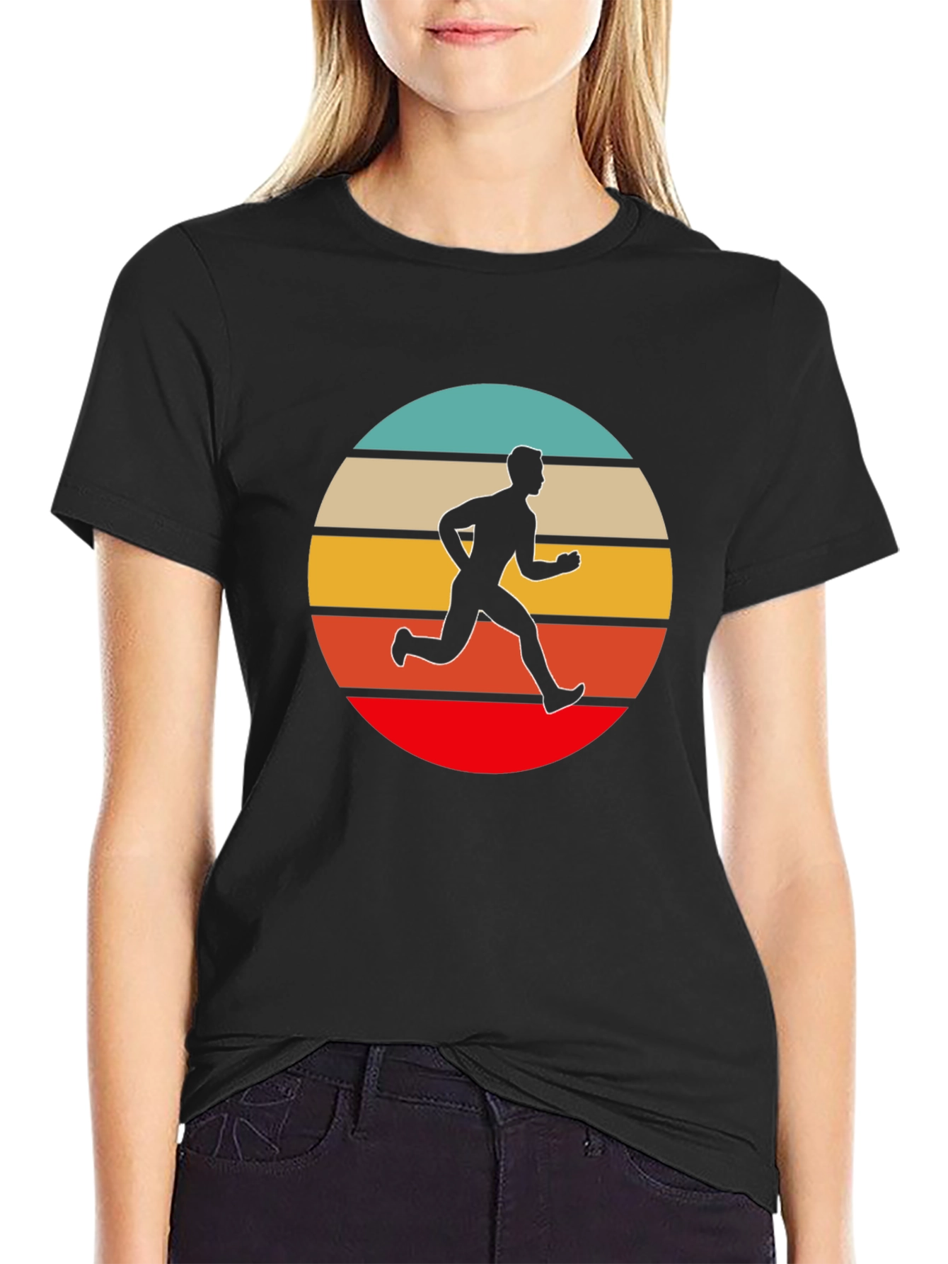 Retro Runner Graphic Tee - Black Cotton T-Shirt