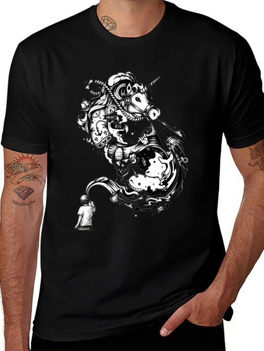 Unicorn Dreamscape Graphic Tee - Black Cotton T-Shirt