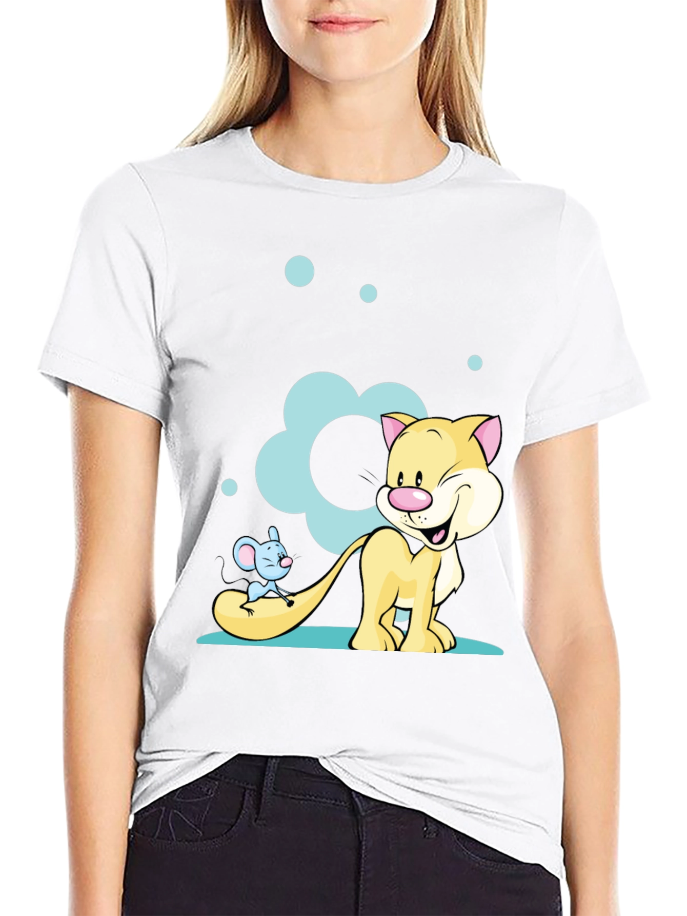 Cartoon Cat & Mouse Graphic T-Shirt