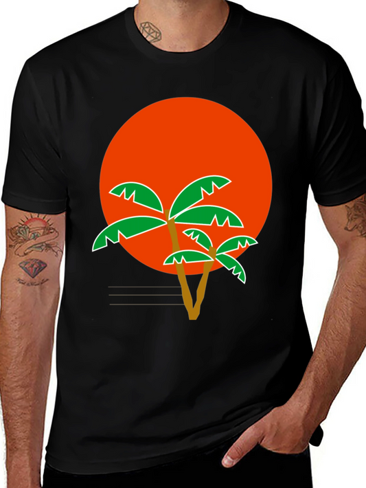 Tropical Sunset Palm Tree Graphic T-Shirt