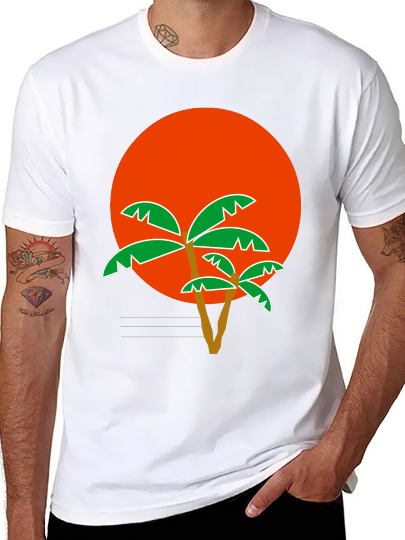 Tropical Sunset Palm Tree Graphic T-Shirt