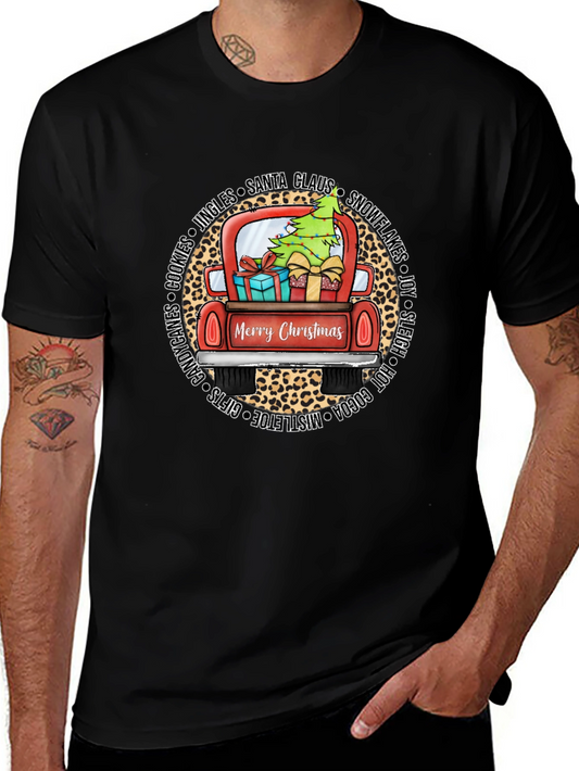 Merry Christmas Leopard Truck Graphic Tee