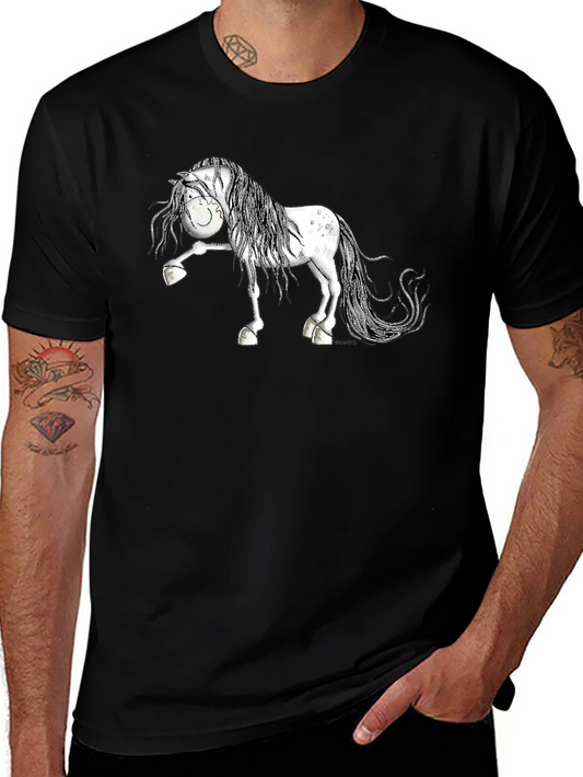 Cartoon Horse T-Shirt - Black Cotton Tee