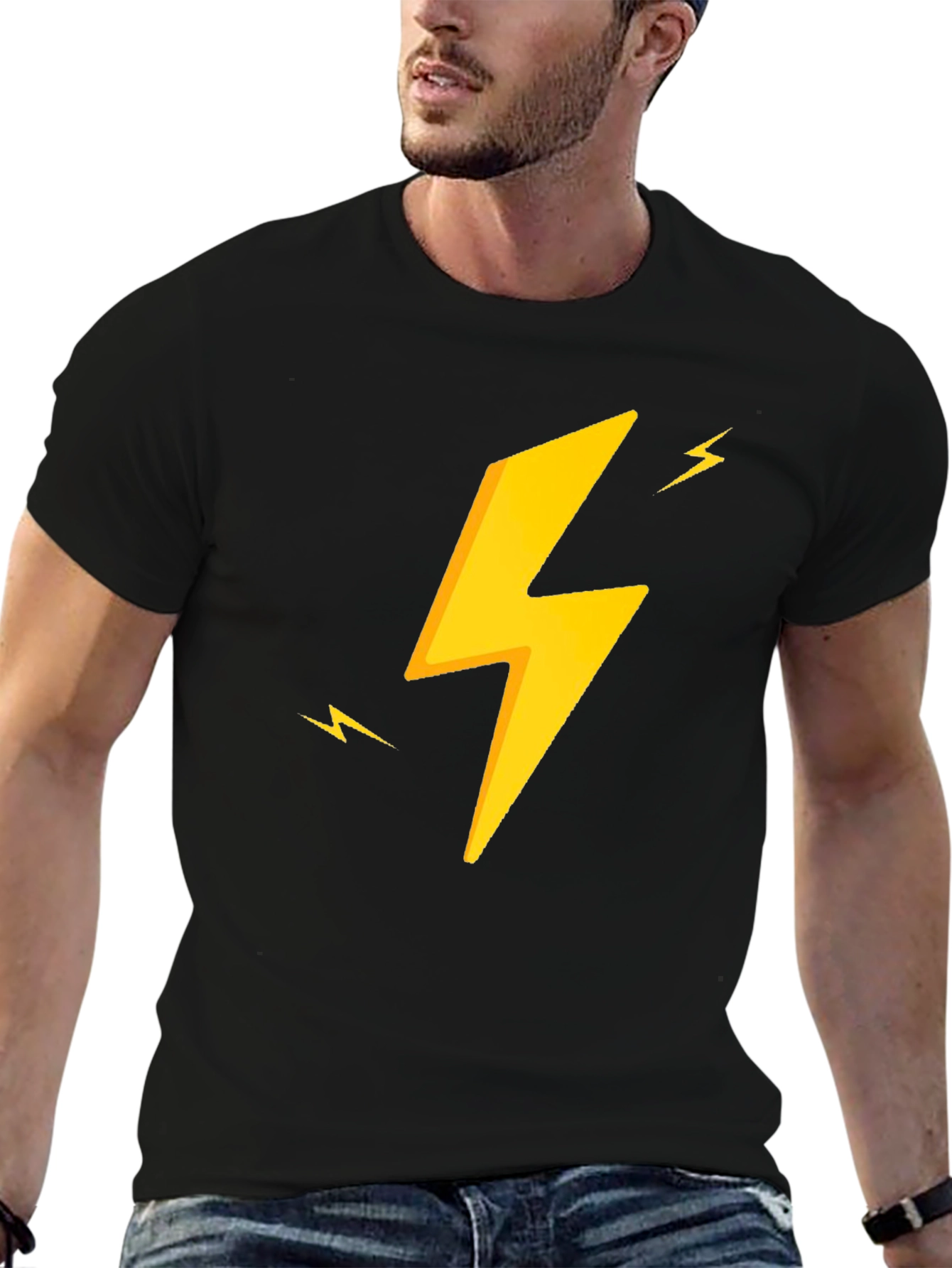 Electric Bolt Tee - Black Cotton Graphic T-Shirt