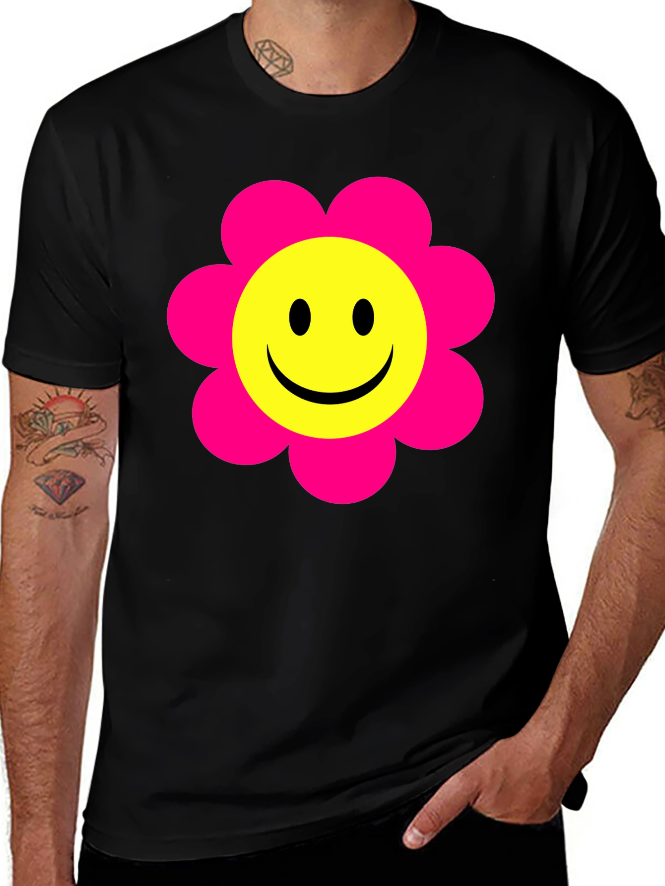 Smiley Face Flower T-Shirt - Retro Happy Tee
