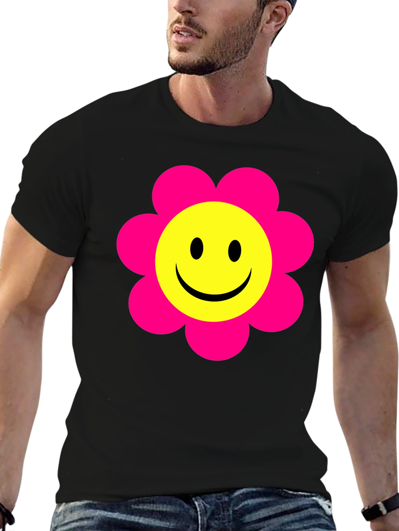 Smiley Face Flower T-Shirt - Retro Happy Tee