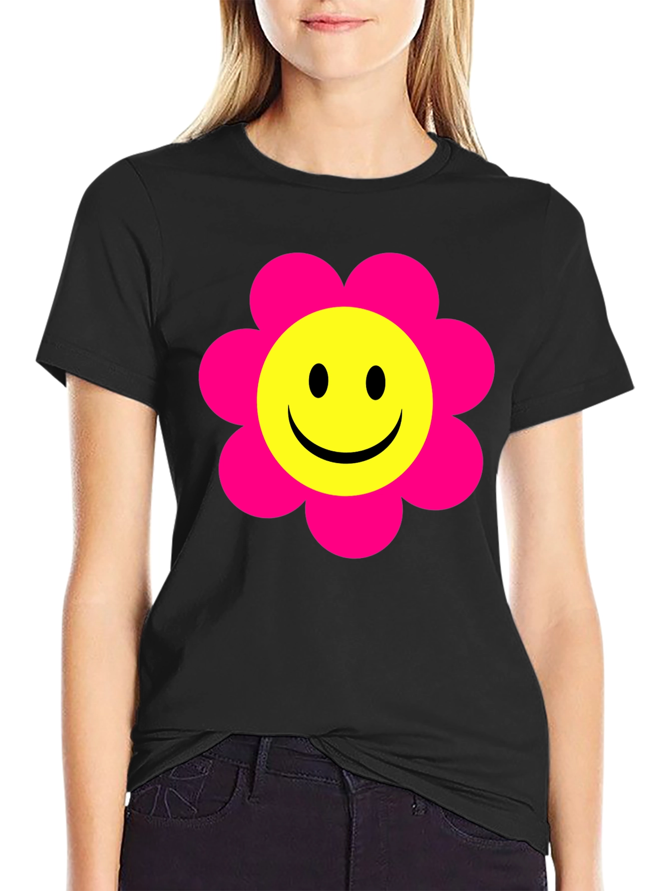 Smiley Face Flower T-Shirt - Retro Happy Tee