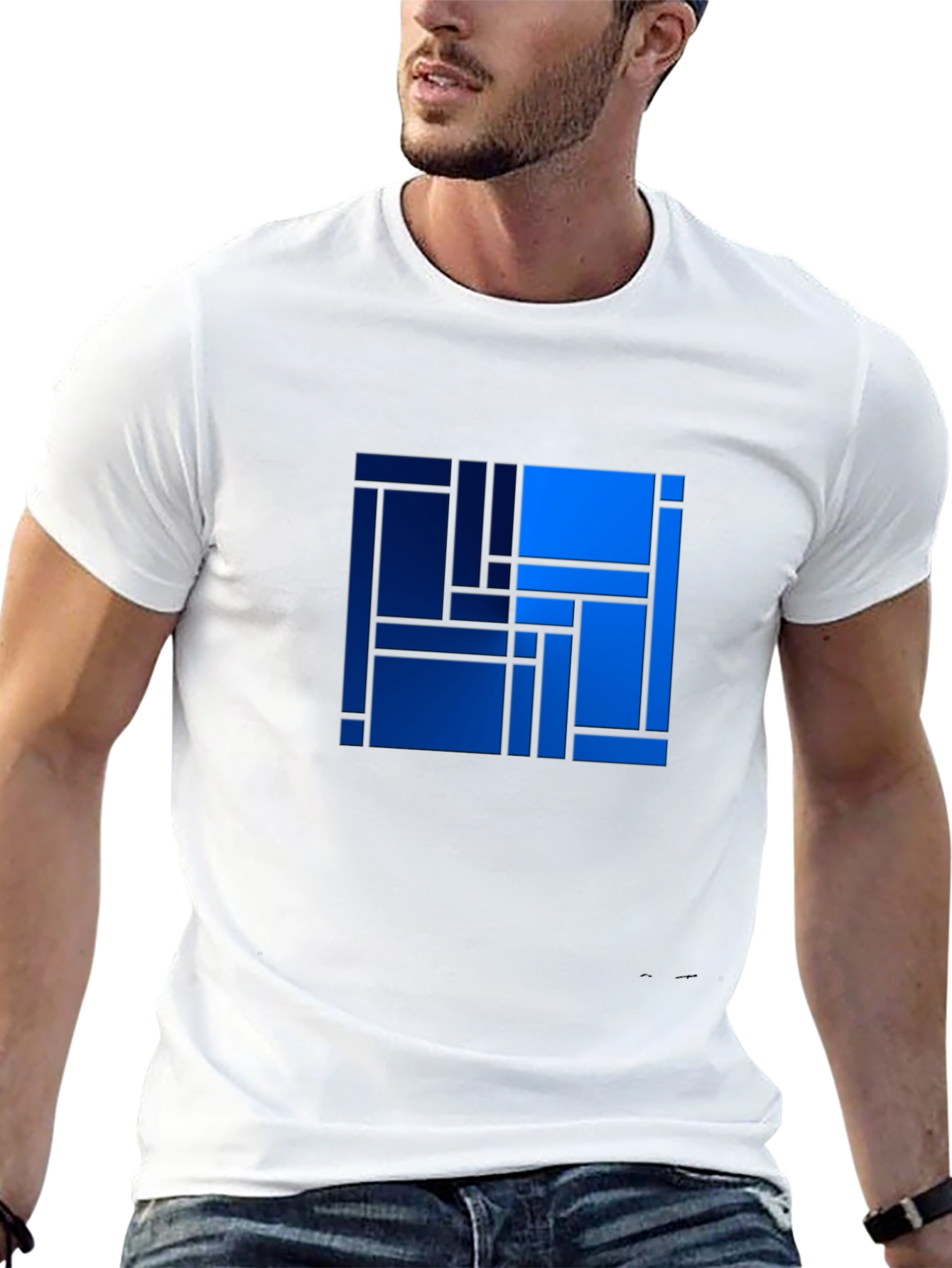 Abstract Geometric Blue Square Art Print T-Shirt