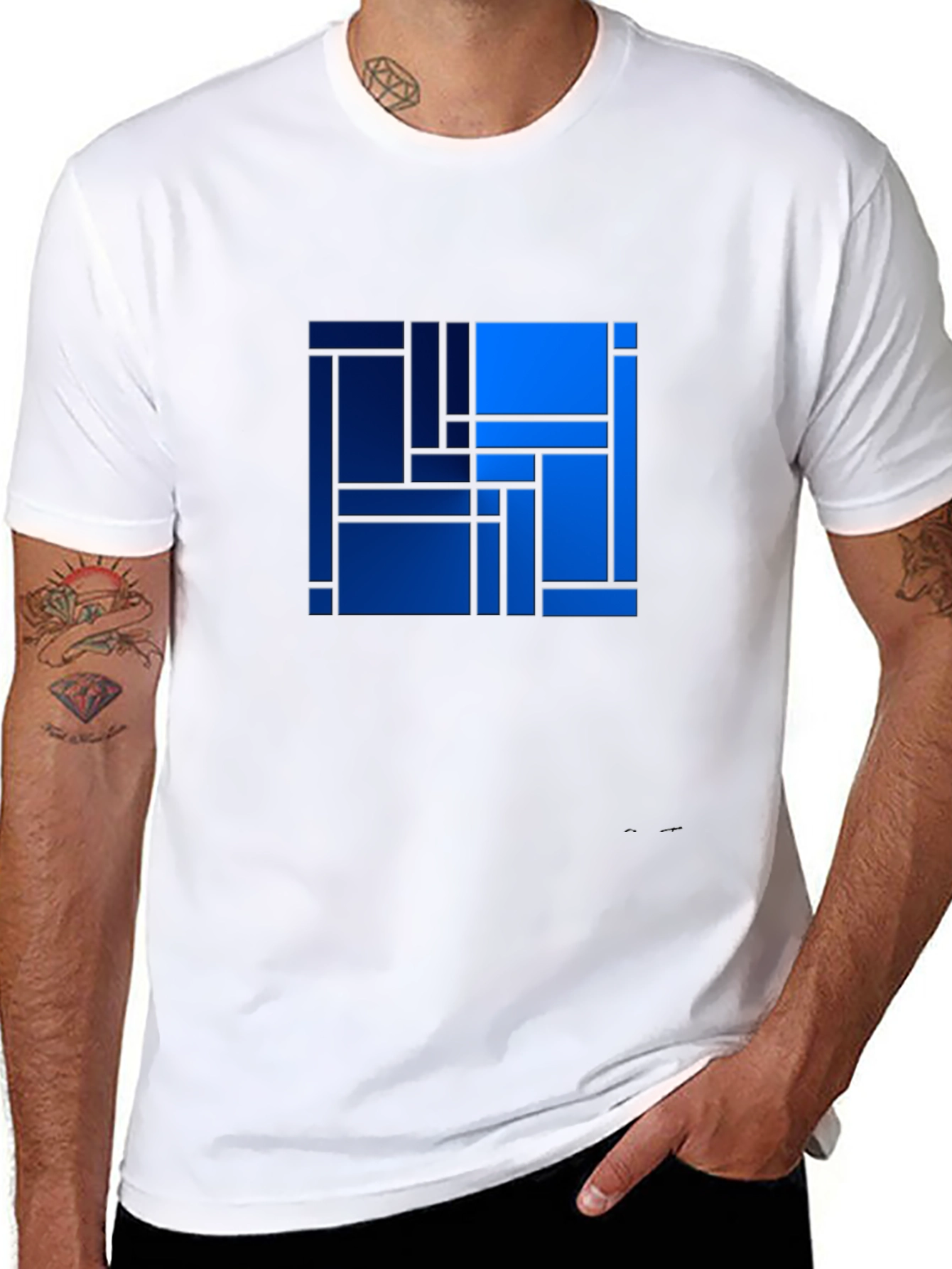Abstract Geometric Blue Square Art Print T-Shirt