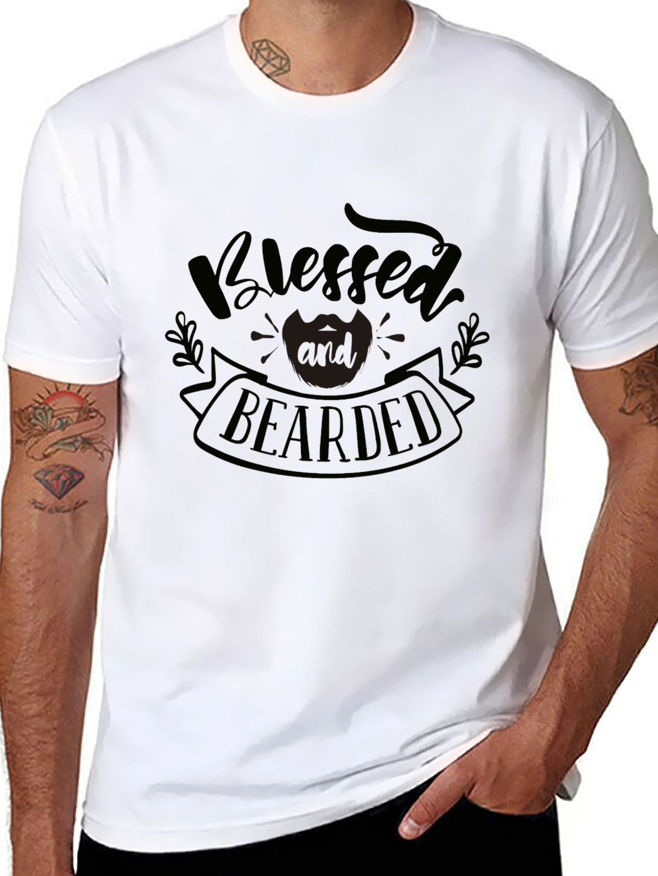 Blessed Bearded Graphic Tee - Black Cotton T-Shirt