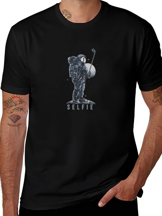 Astronaut Selfie Graphic Tee - Black Cotton Blend