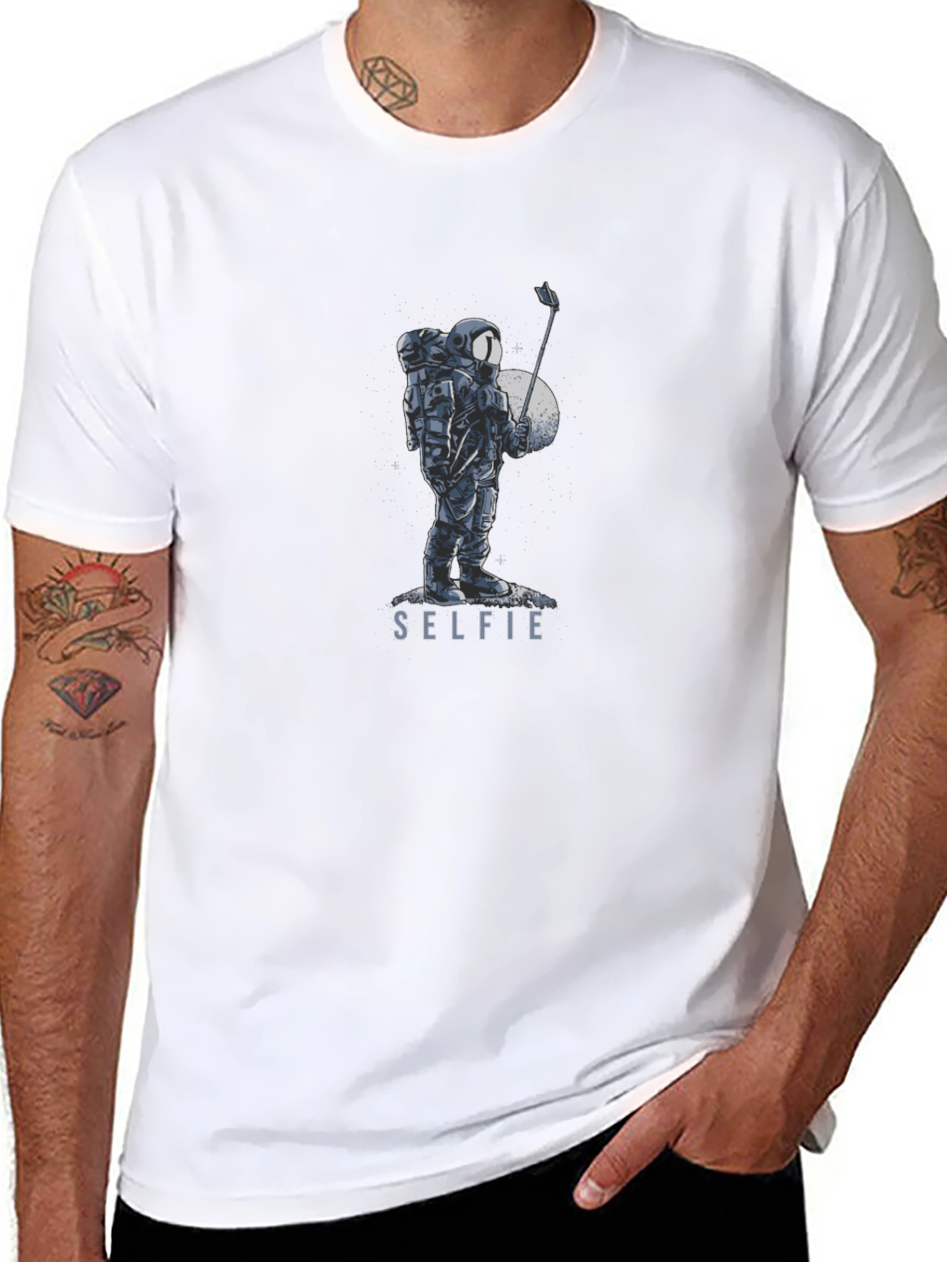 Astronaut Selfie Graphic Tee - Black Cotton Blend