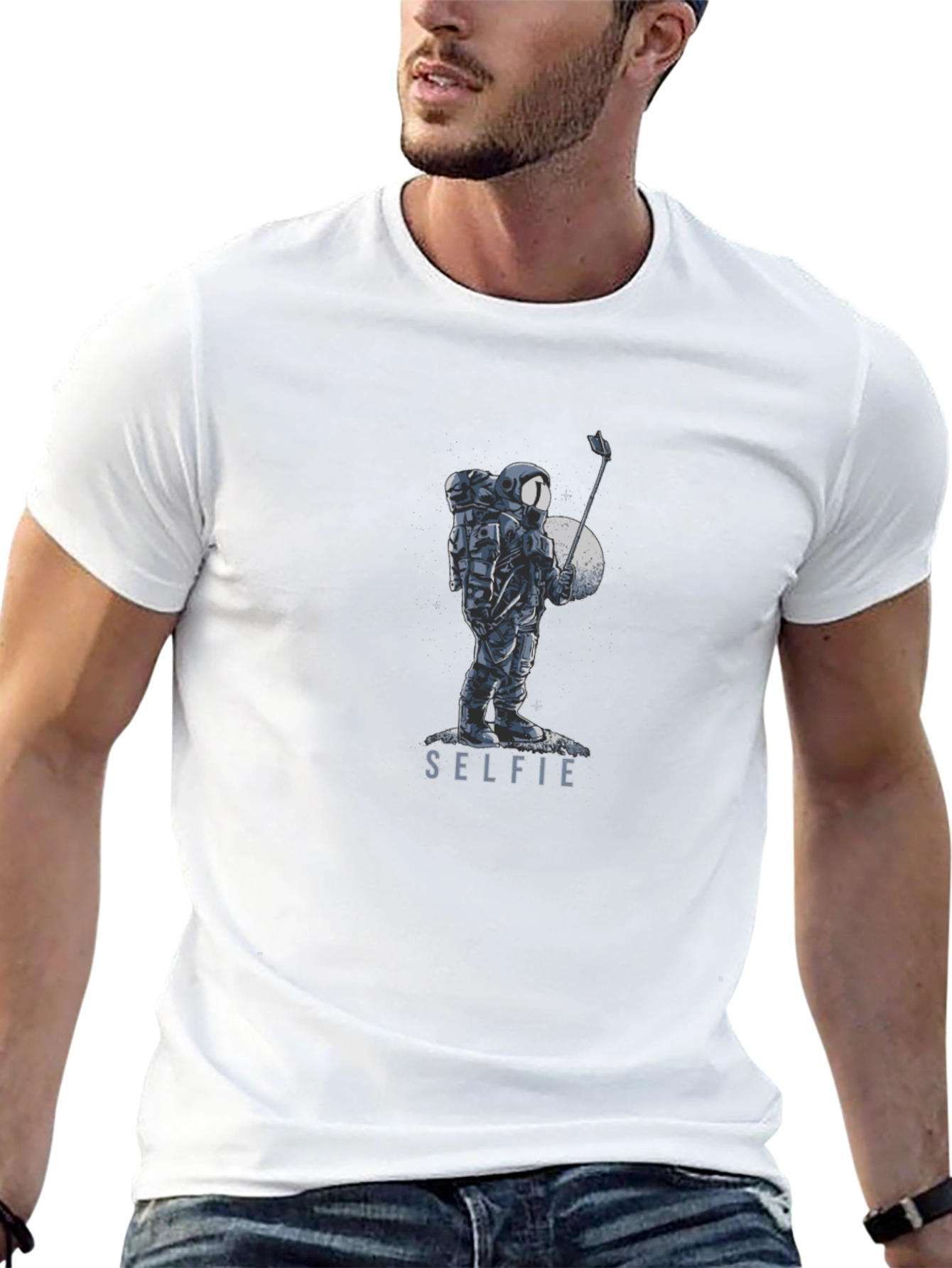 Astronaut Selfie Graphic Tee - Black Cotton Blend