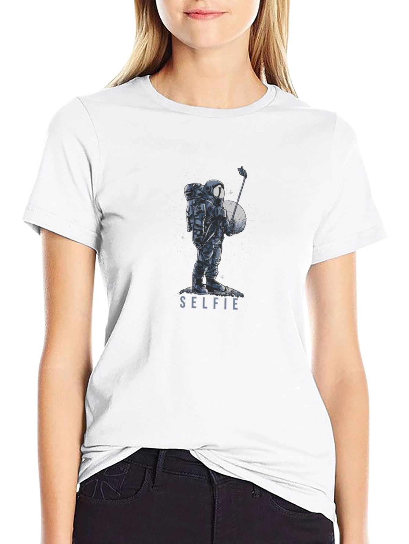 Astronaut Selfie Graphic Tee - Black Cotton Blend