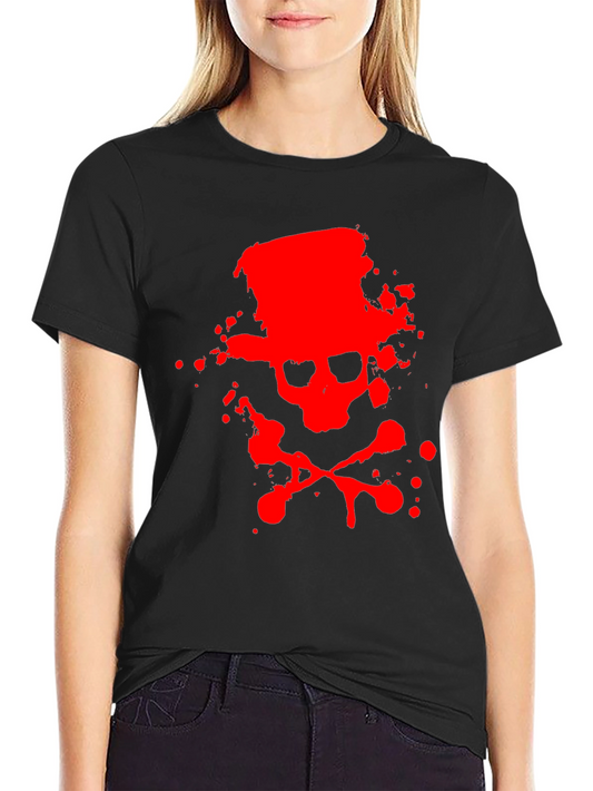 Red Skull & Crossbones Graphic Black T-Shirt