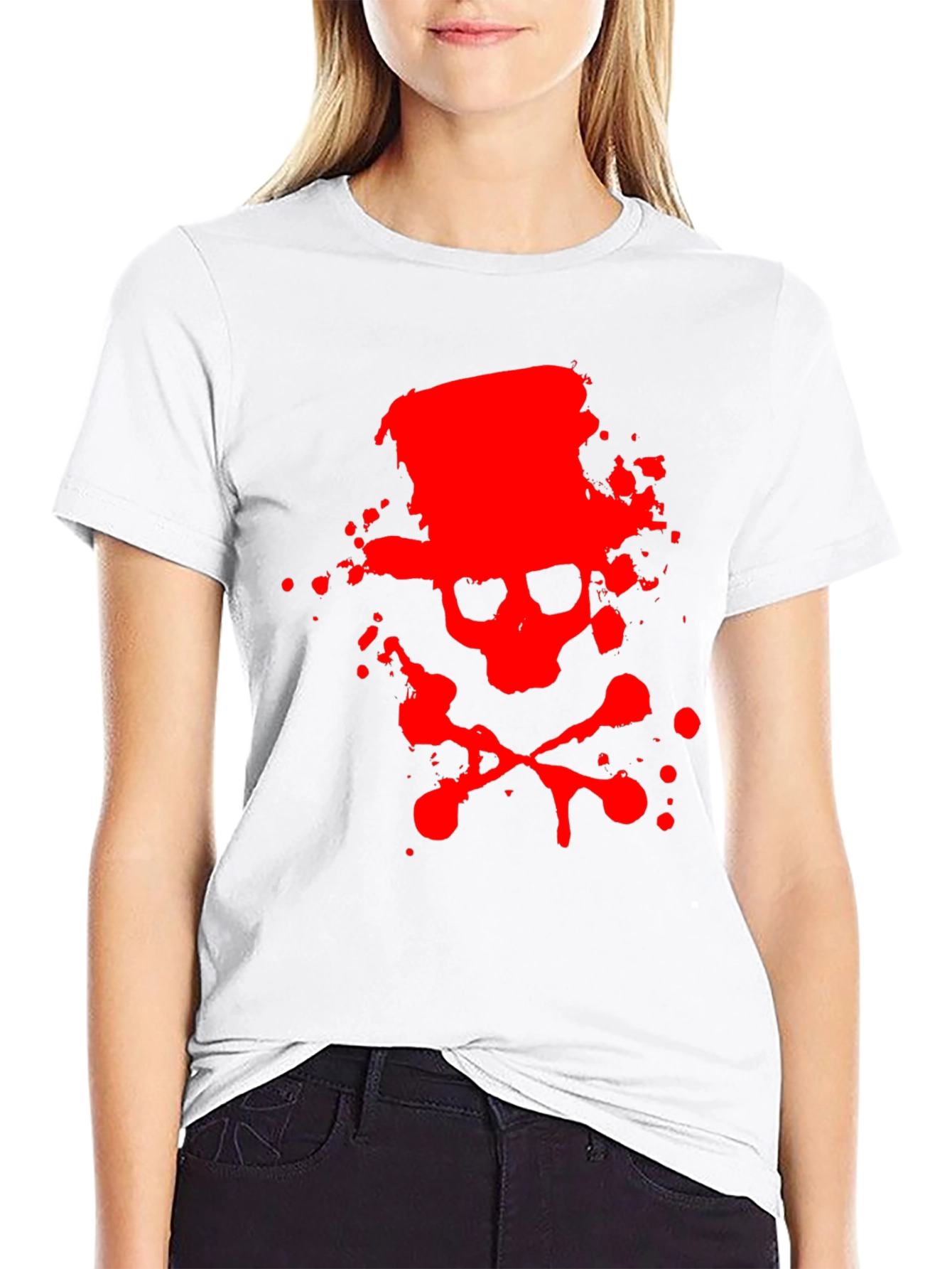 Red Skull & Crossbones Graphic Black T-Shirt