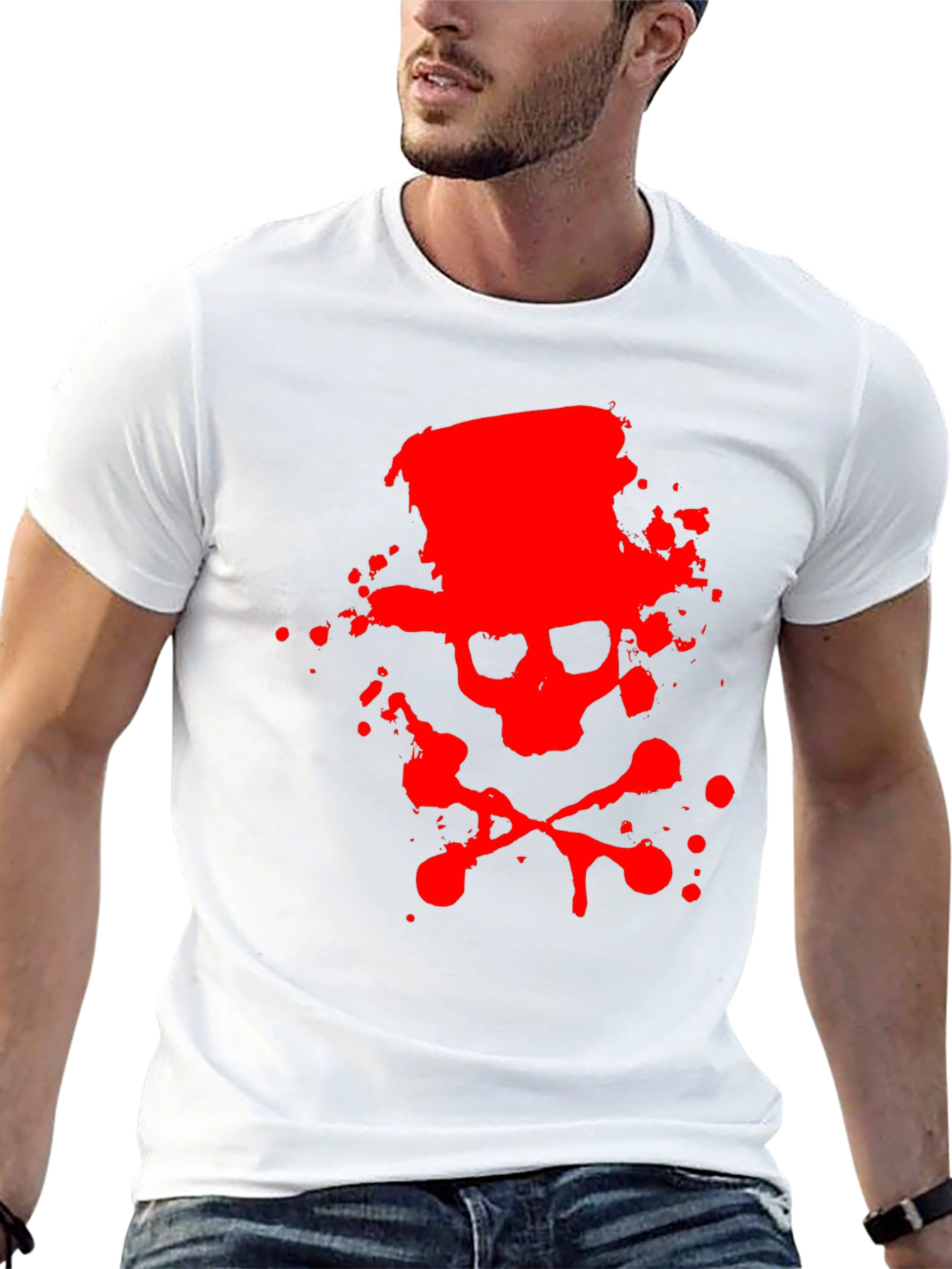 Red Skull & Crossbones Graphic Black T-Shirt