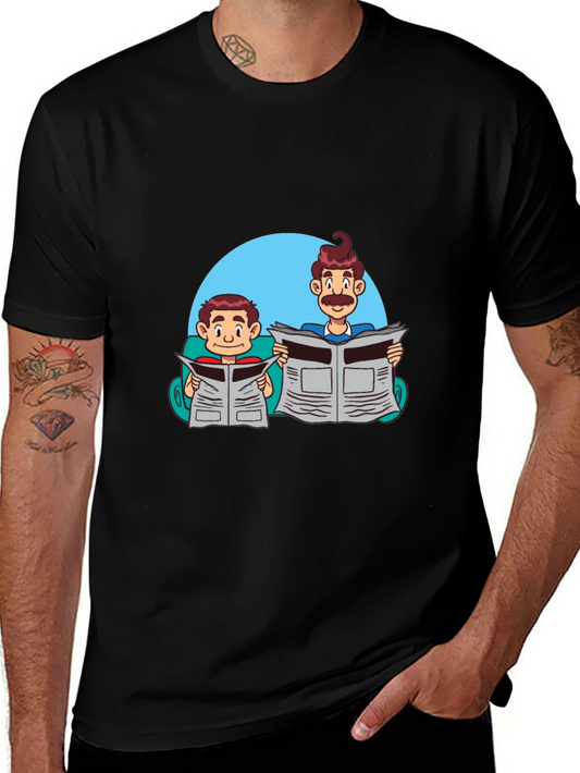 Cartoon Dad and Son Newspaper T-Shirt