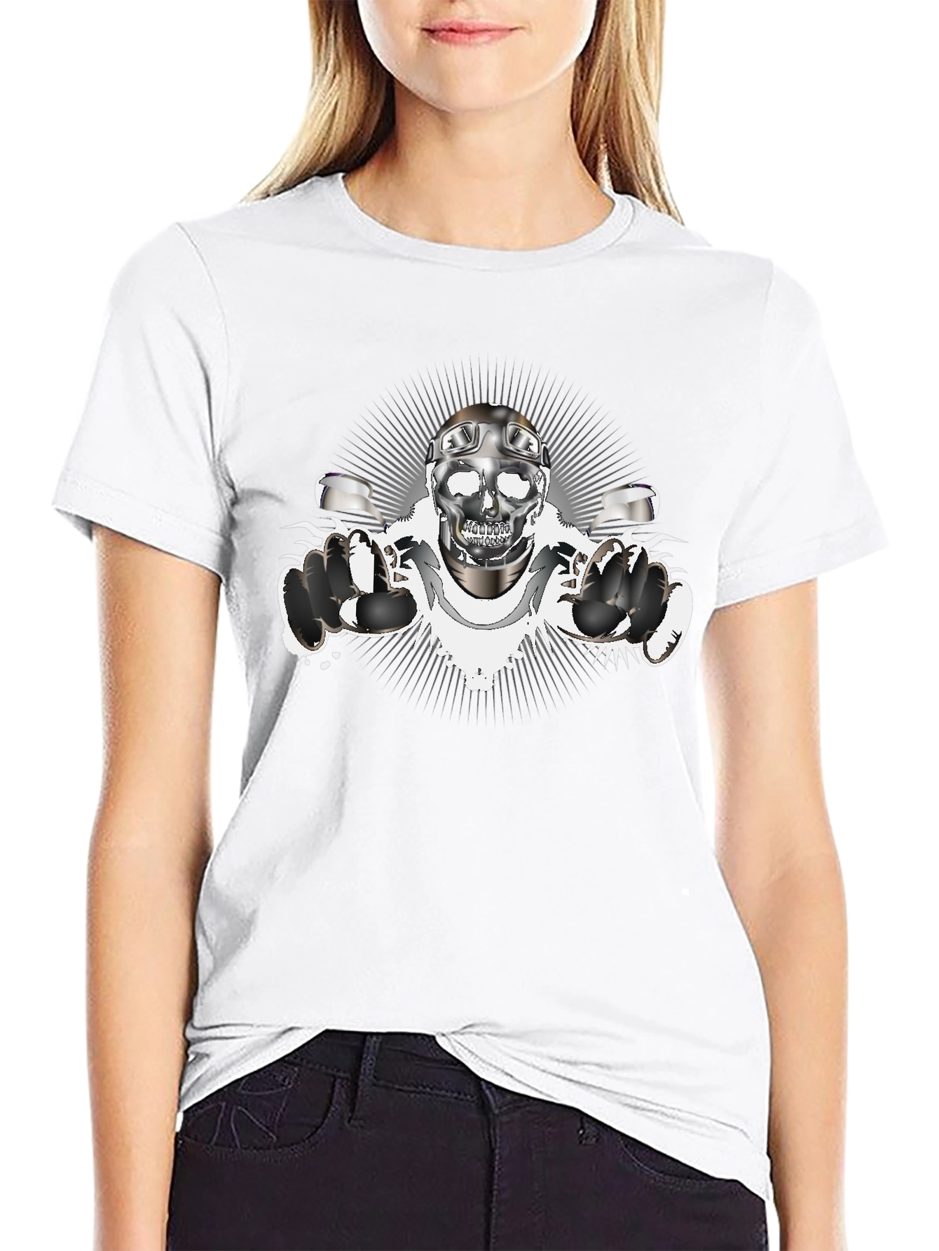 Skull Biker T-Shirt - Chrome Design