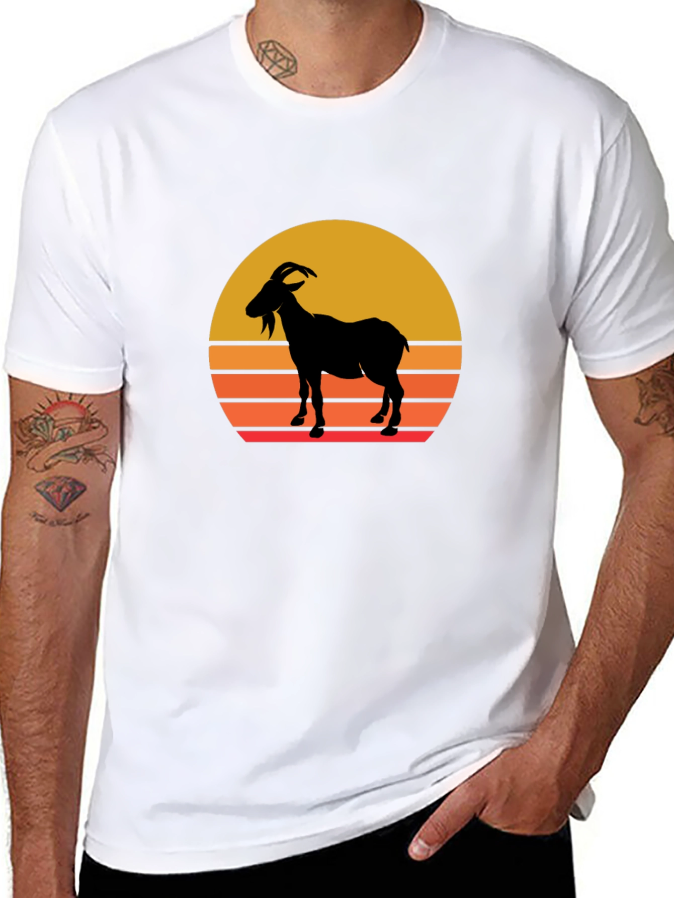 Retro Goat Sunset Graphic T-Shirt