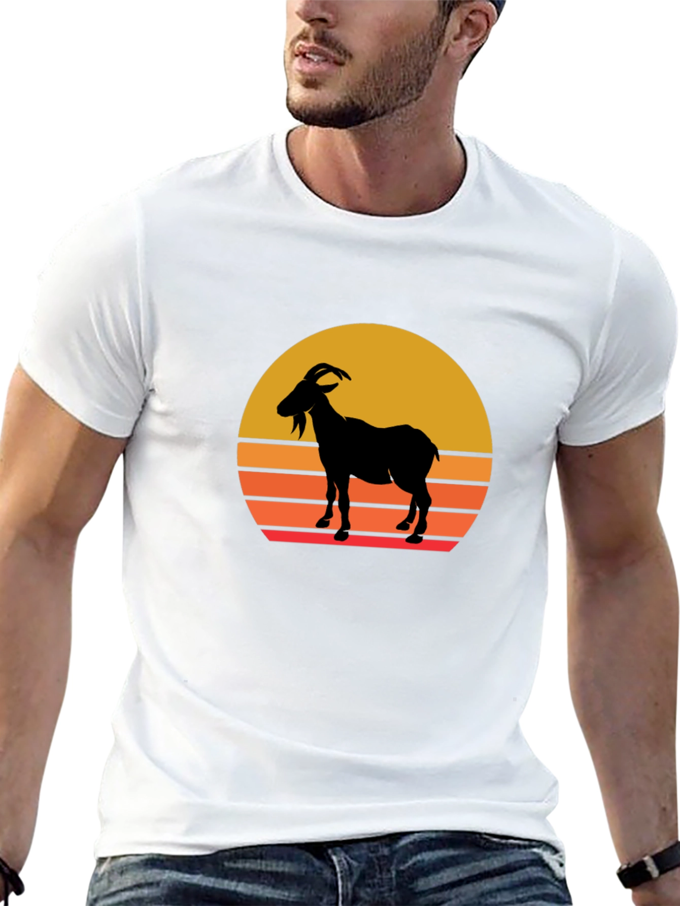 Retro Goat Sunset Graphic T-Shirt