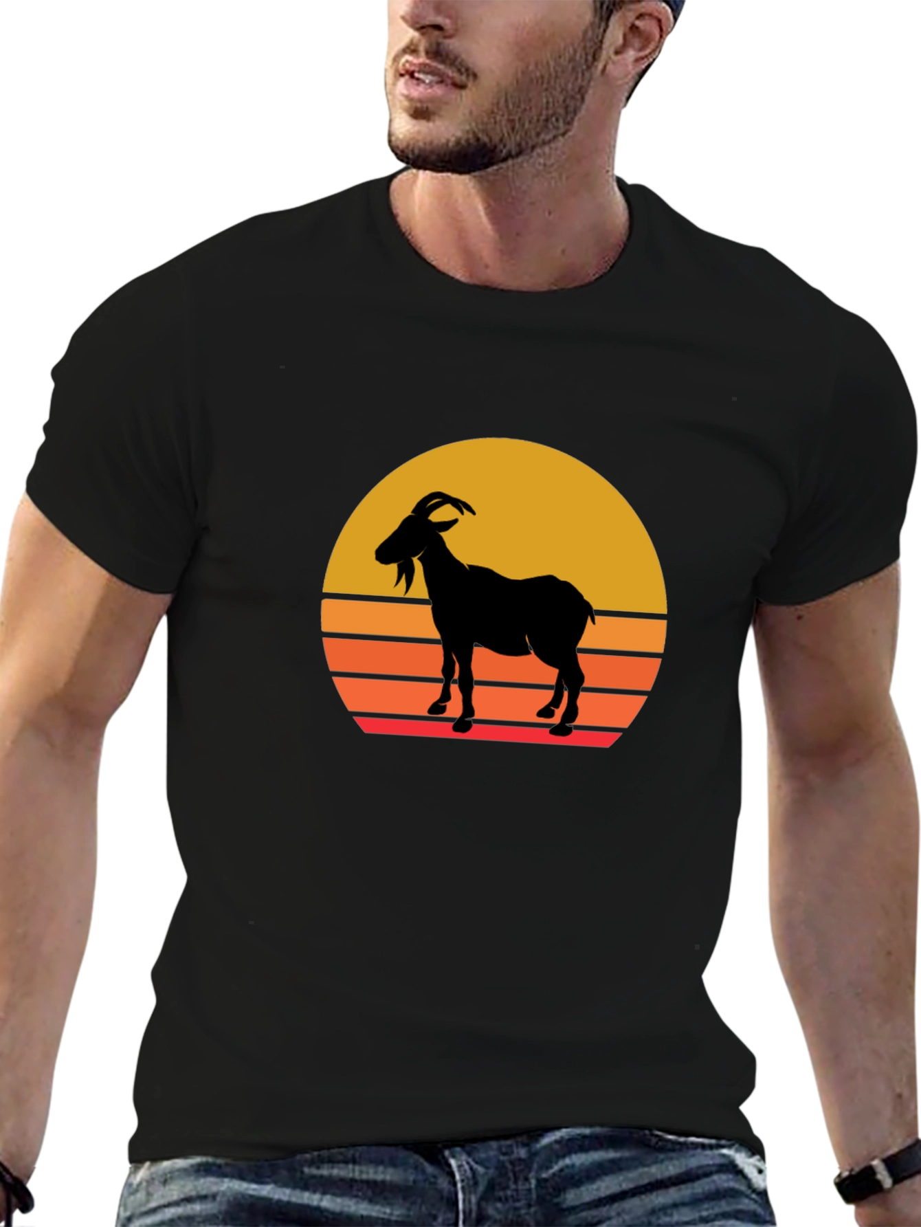 Retro Goat Sunset Graphic T-Shirt