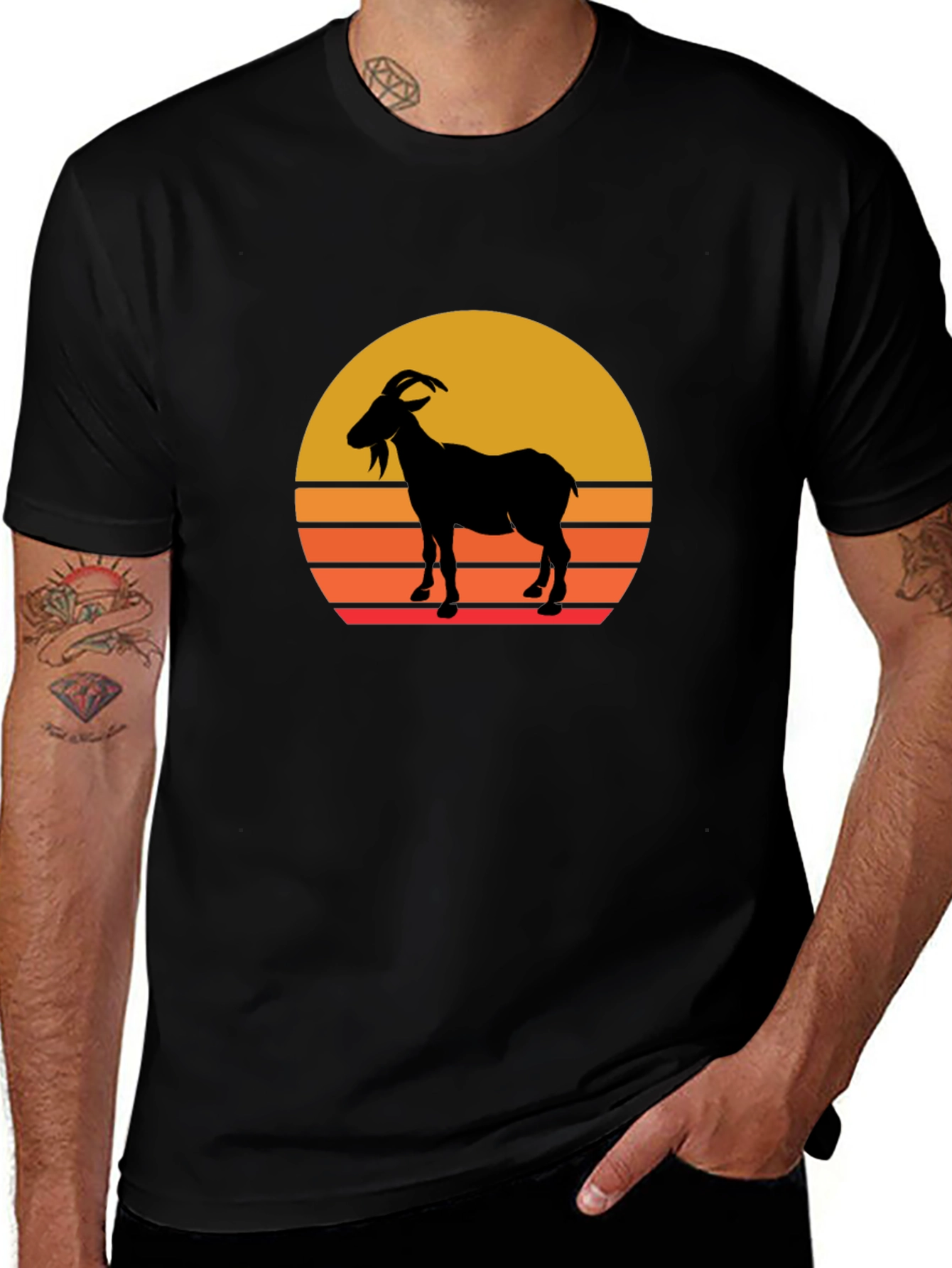 Retro Goat Sunset Graphic T-Shirt