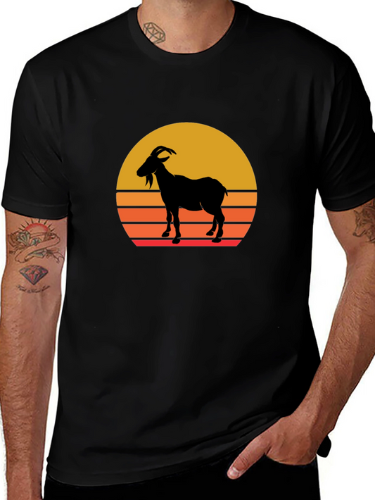 Retro Goat Sunset Graphic T-Shirt