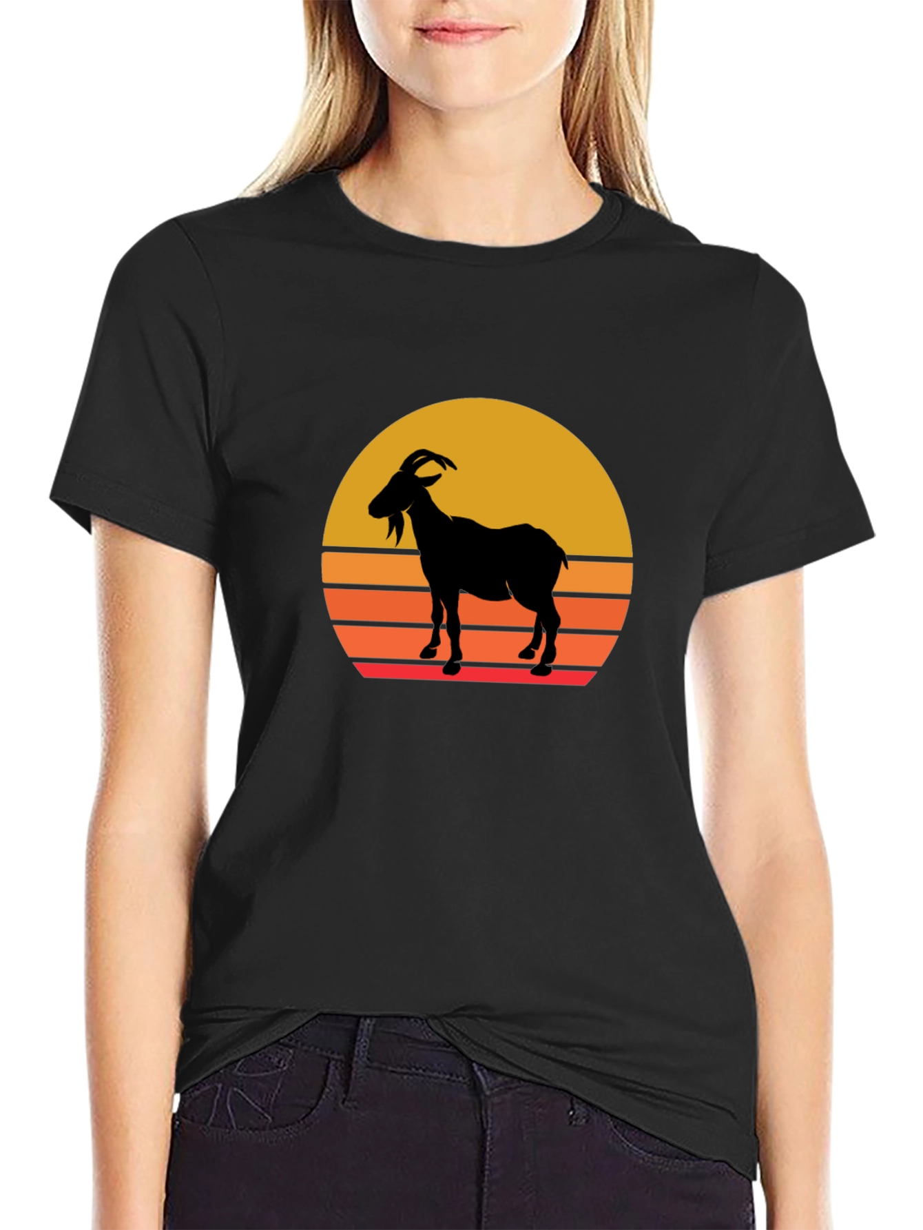 Retro Goat Sunset Graphic T-Shirt
