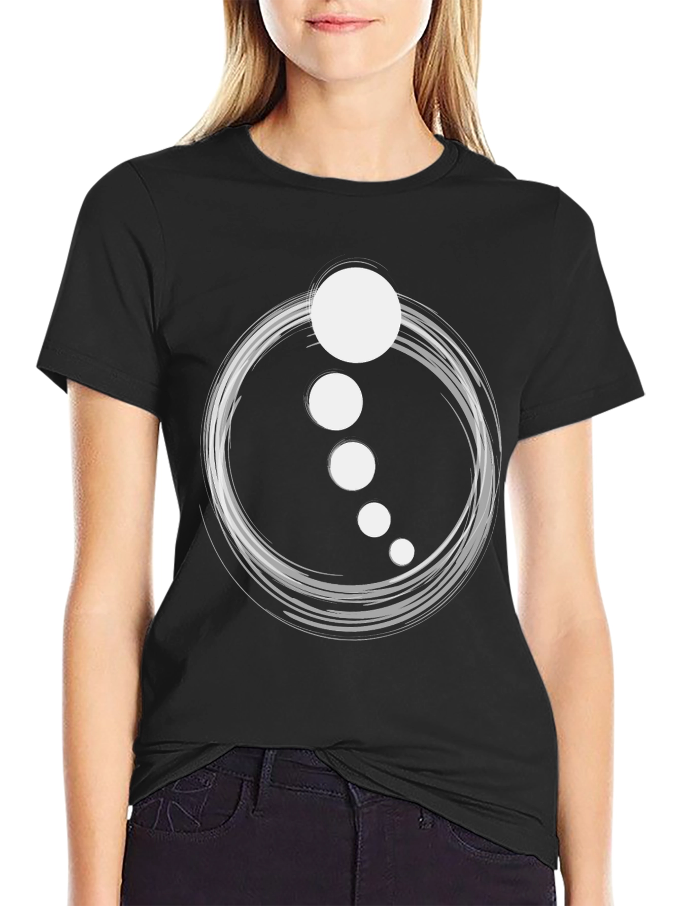 Abstract Circle Dot Graphic Tee - Casual Black T-Shirt