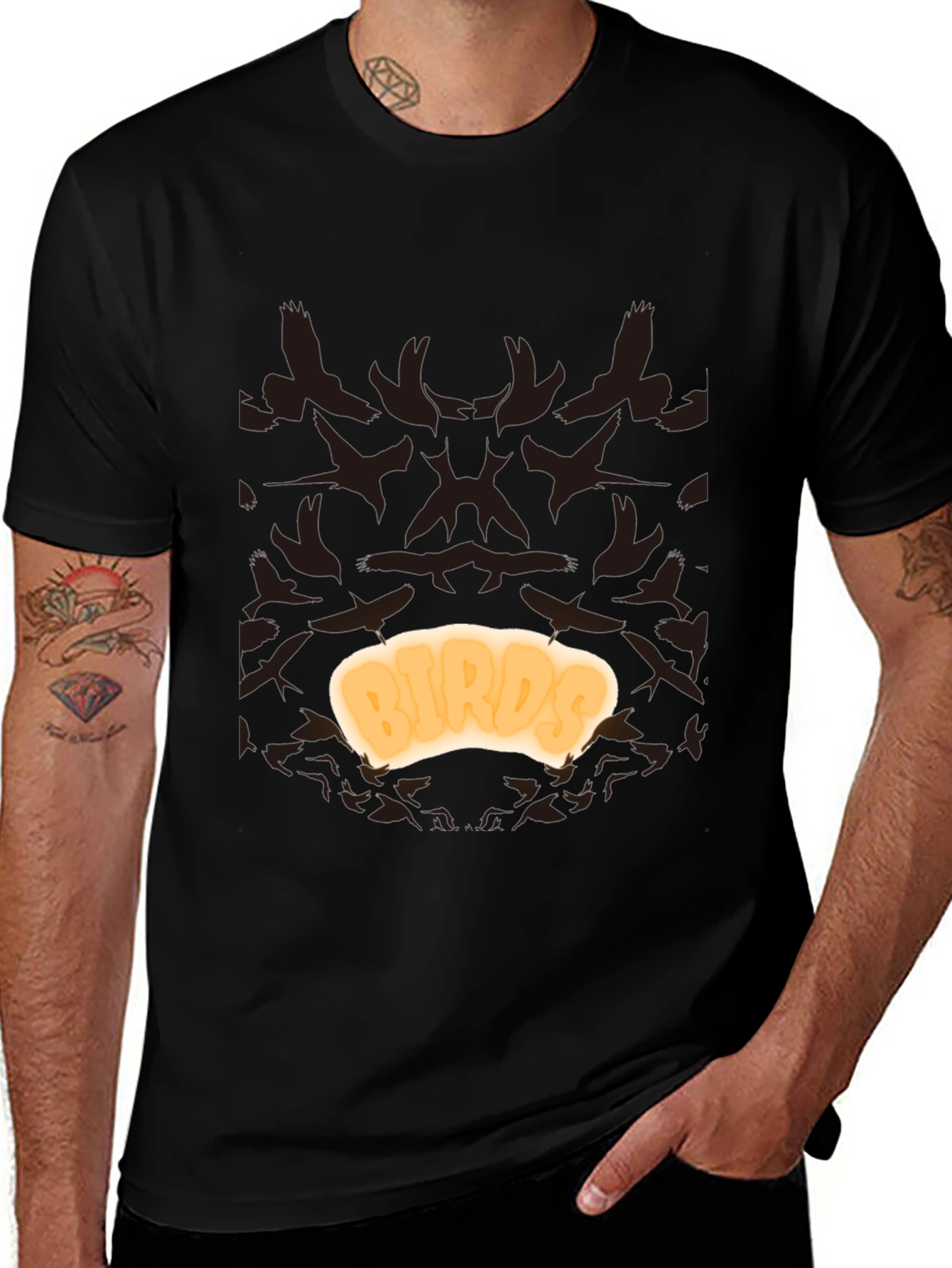 Birds T-Shirt - Black Cotton Tee with Unique Design
