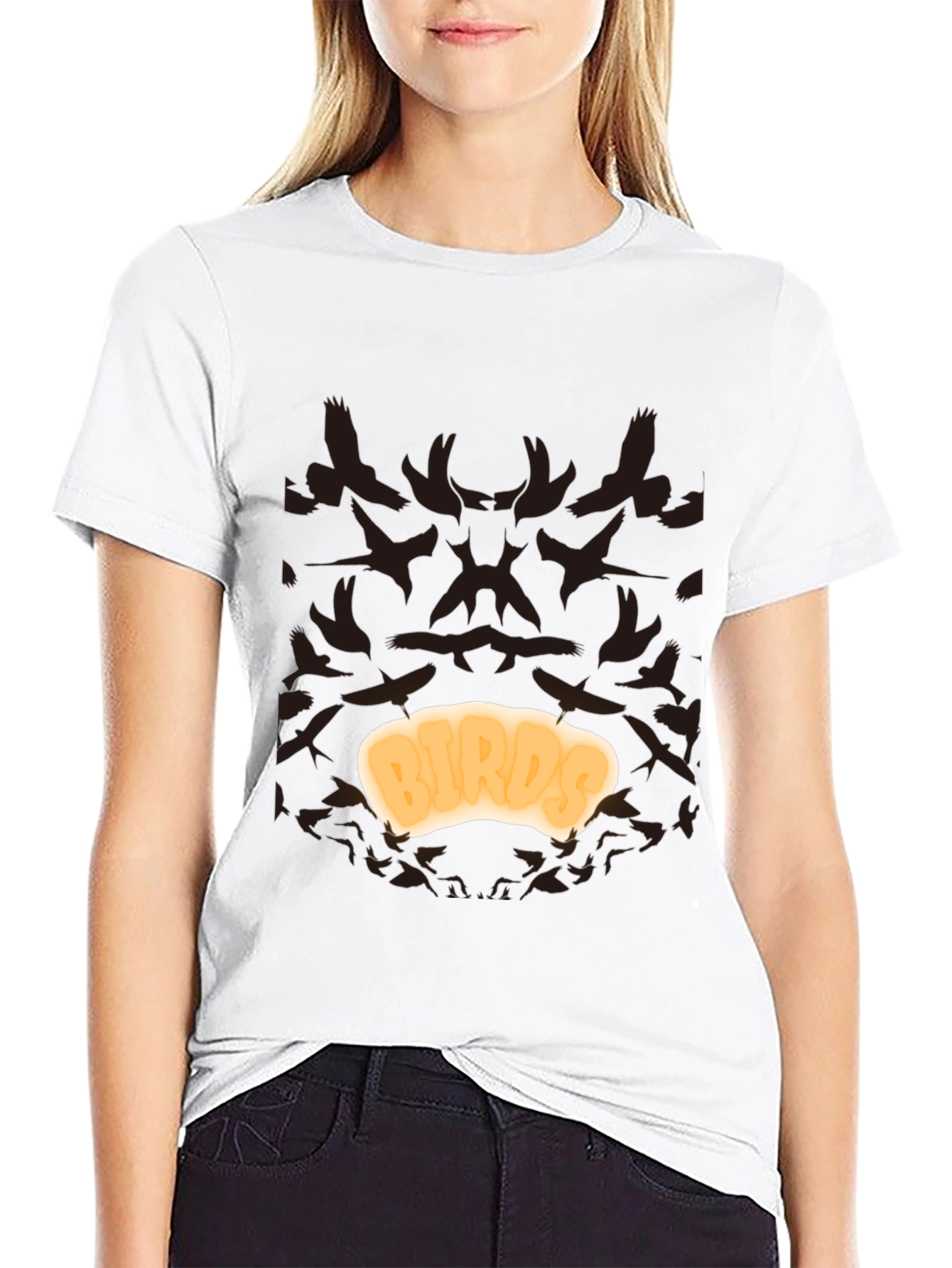 Birds T-Shirt - Black Cotton Tee with Unique Design