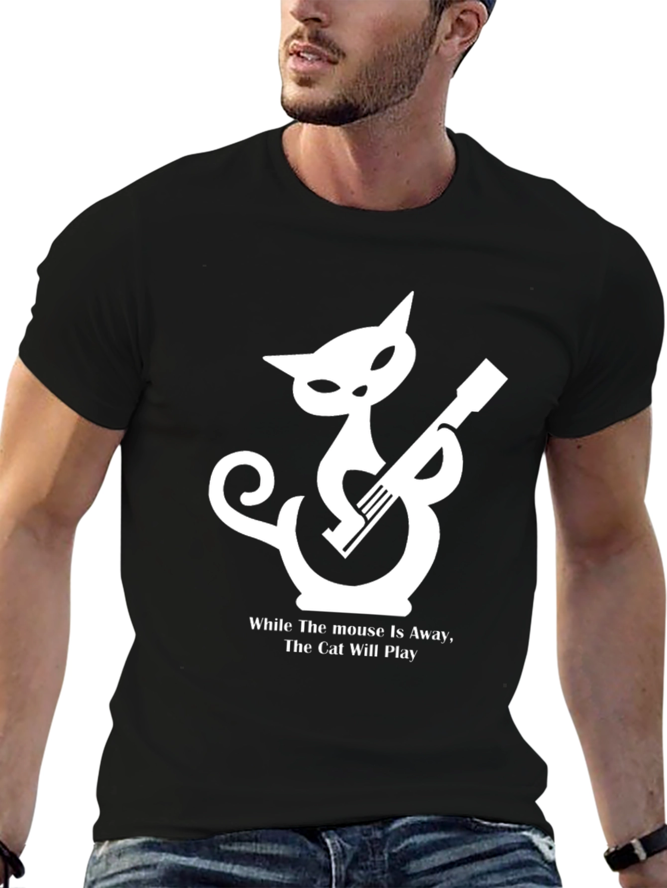 Cat Playing Guitar Graphic T-Shirt