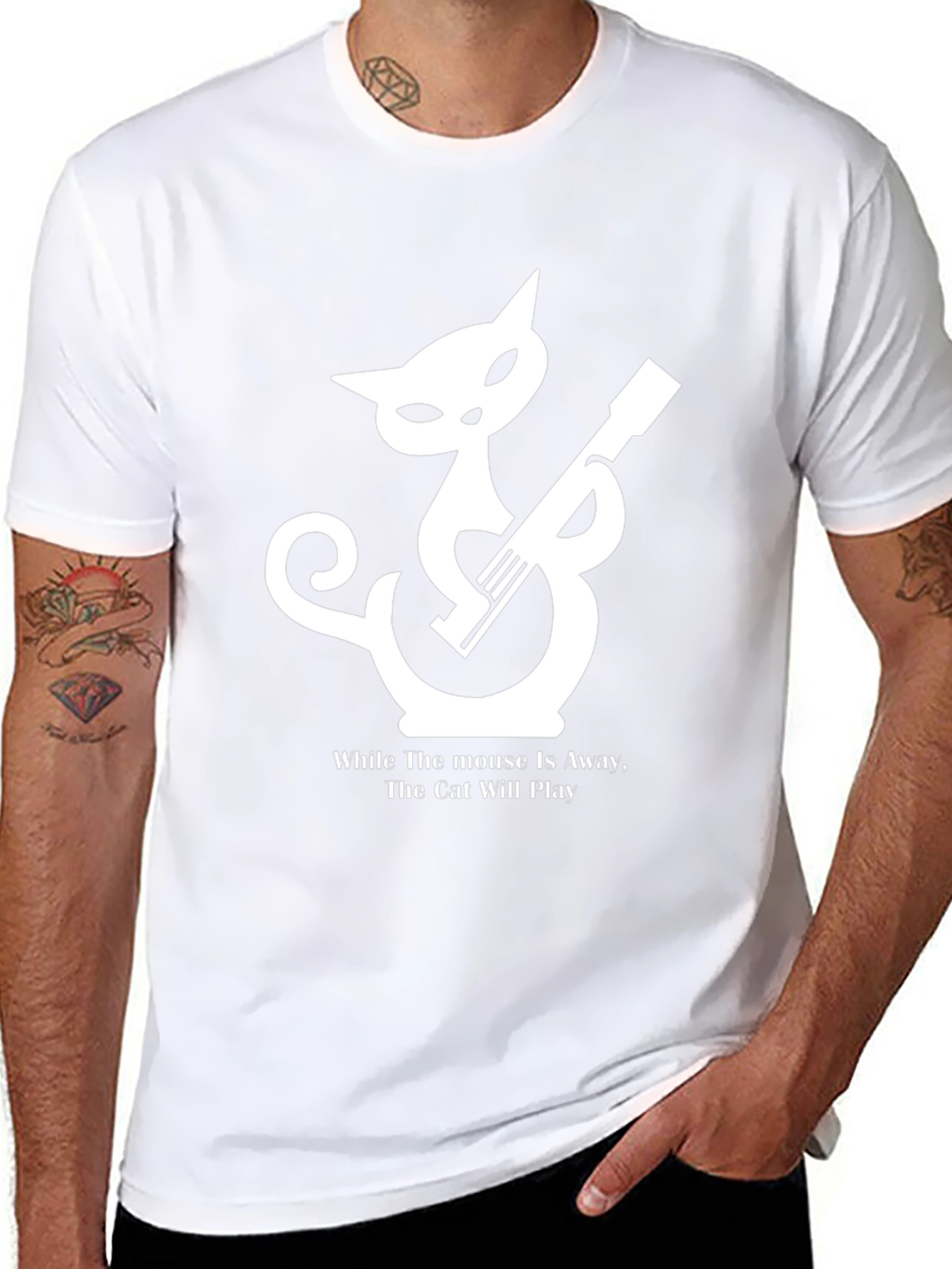Cat Playing Guitar Graphic T-Shirt