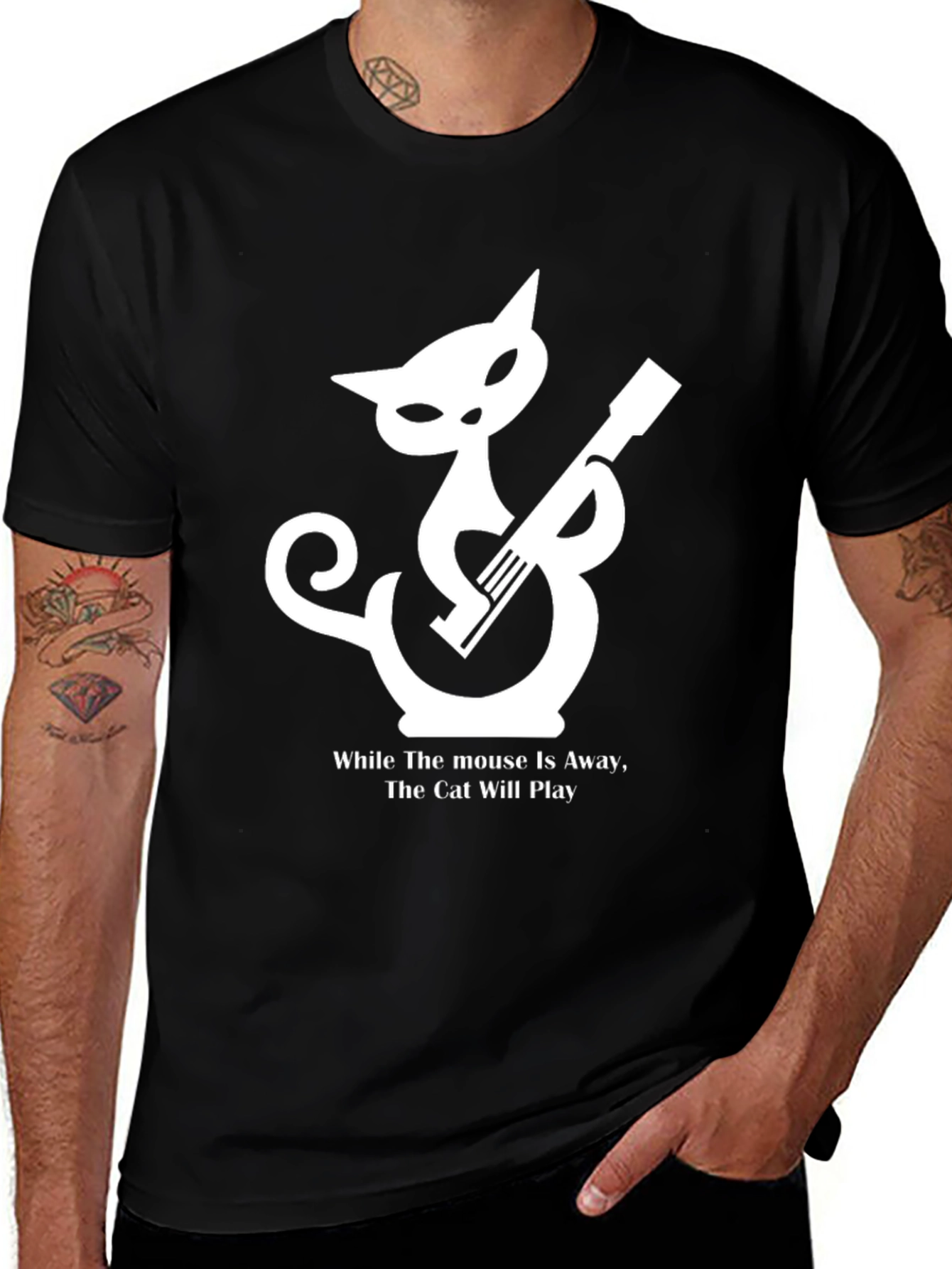 Cat Playing Guitar Graphic T-Shirt
