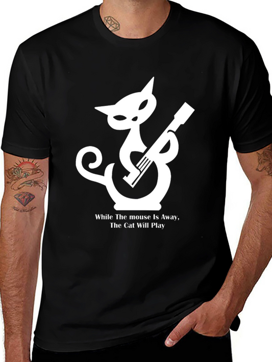 Cat Playing Guitar Graphic T-Shirt