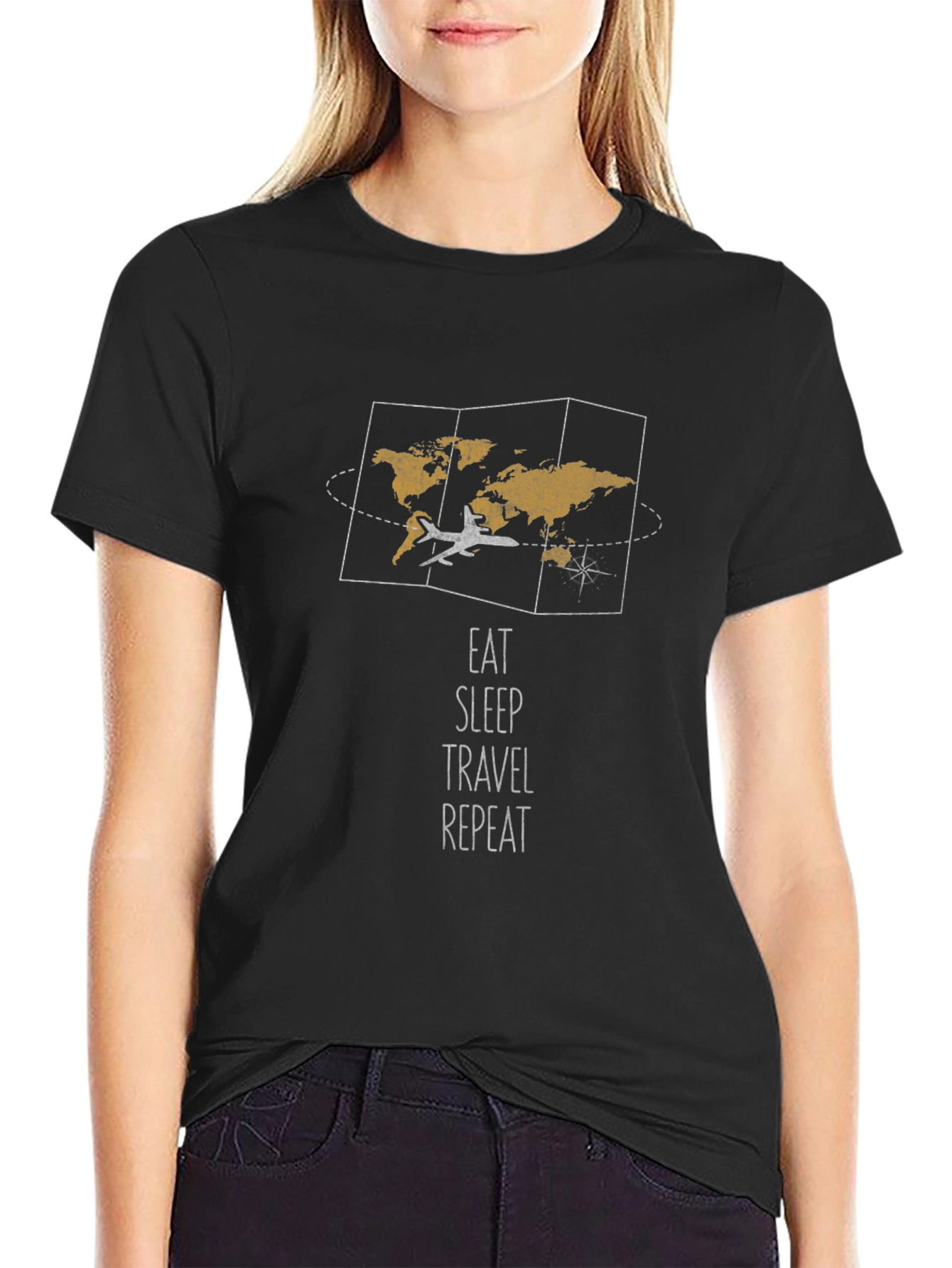Eat Sleep Travel Repeat Black T-Shirt