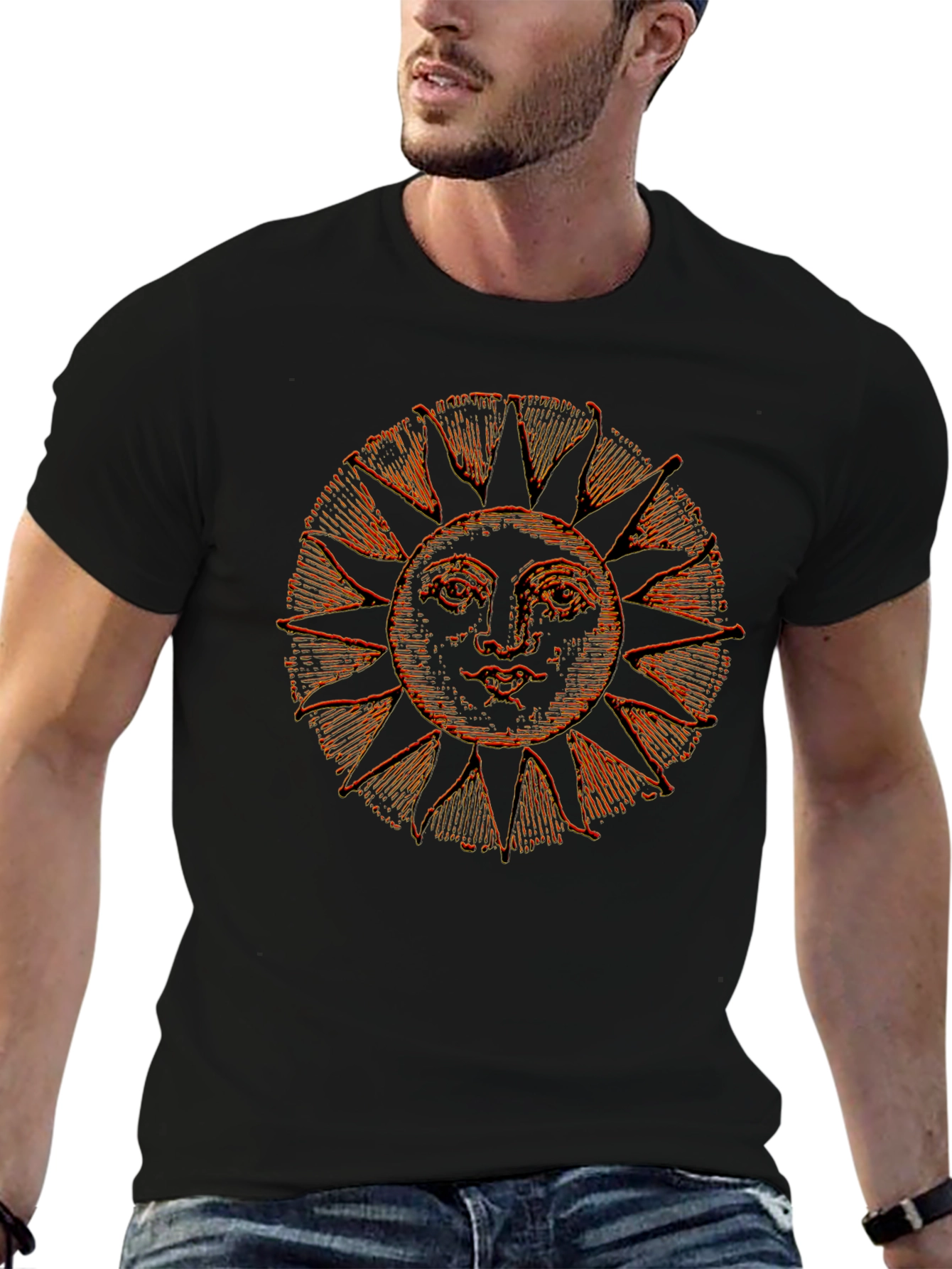 Retro Sun Graphic Tee - Black Cotton Blend Shirt