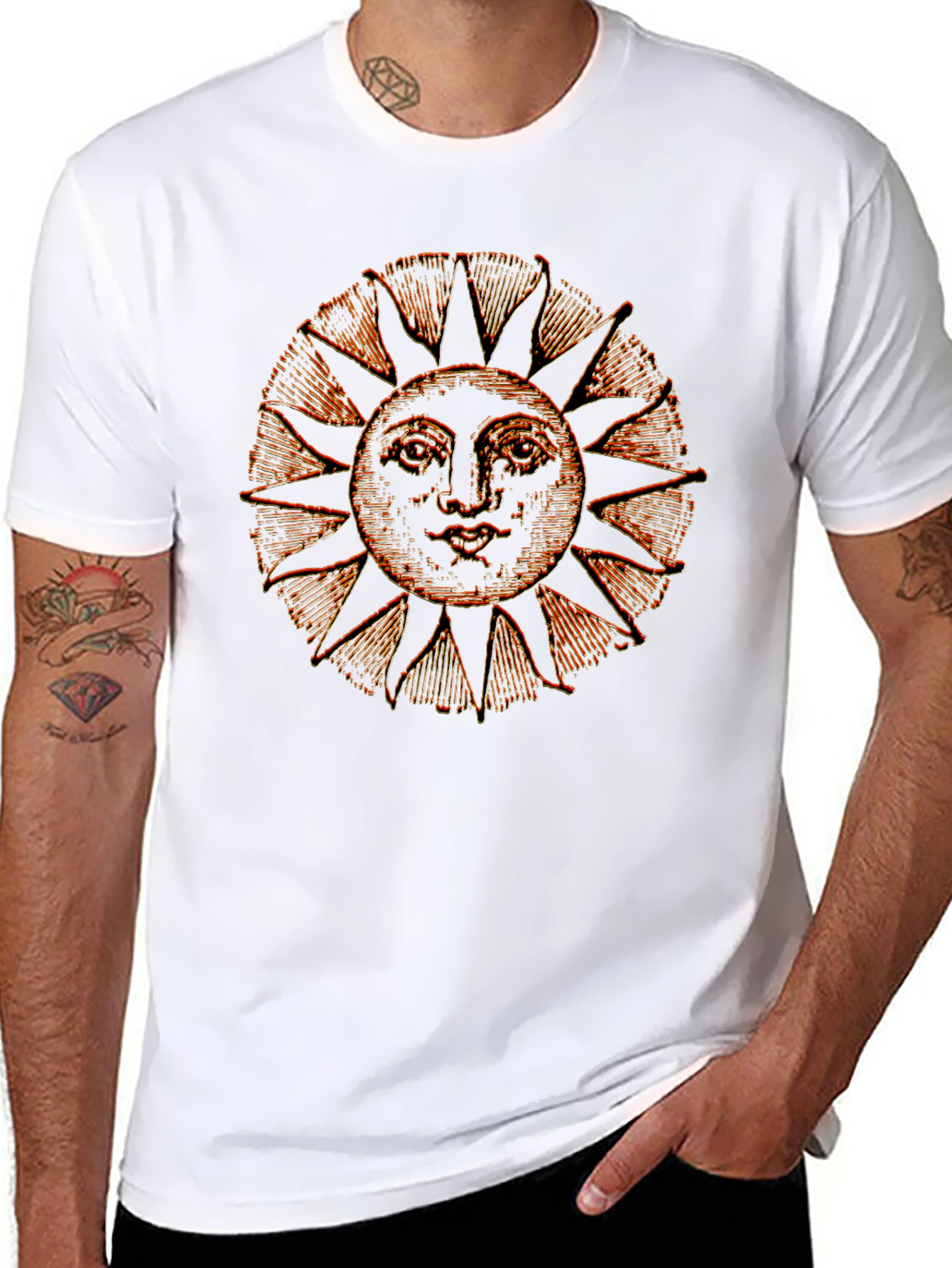 Retro Sun Graphic Tee - Black Cotton Blend Shirt