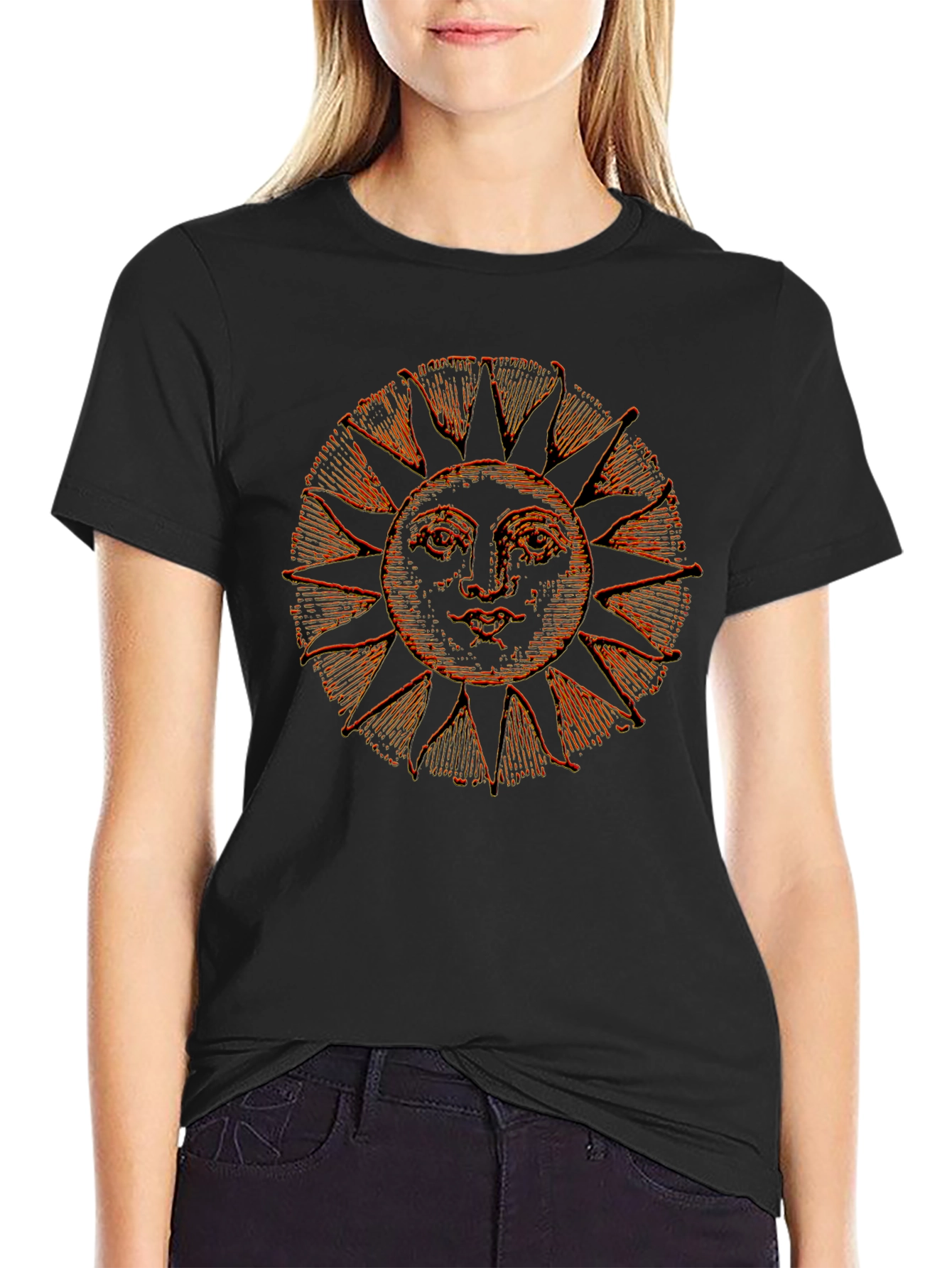 Retro Sun Graphic Tee - Black Cotton Blend Shirt