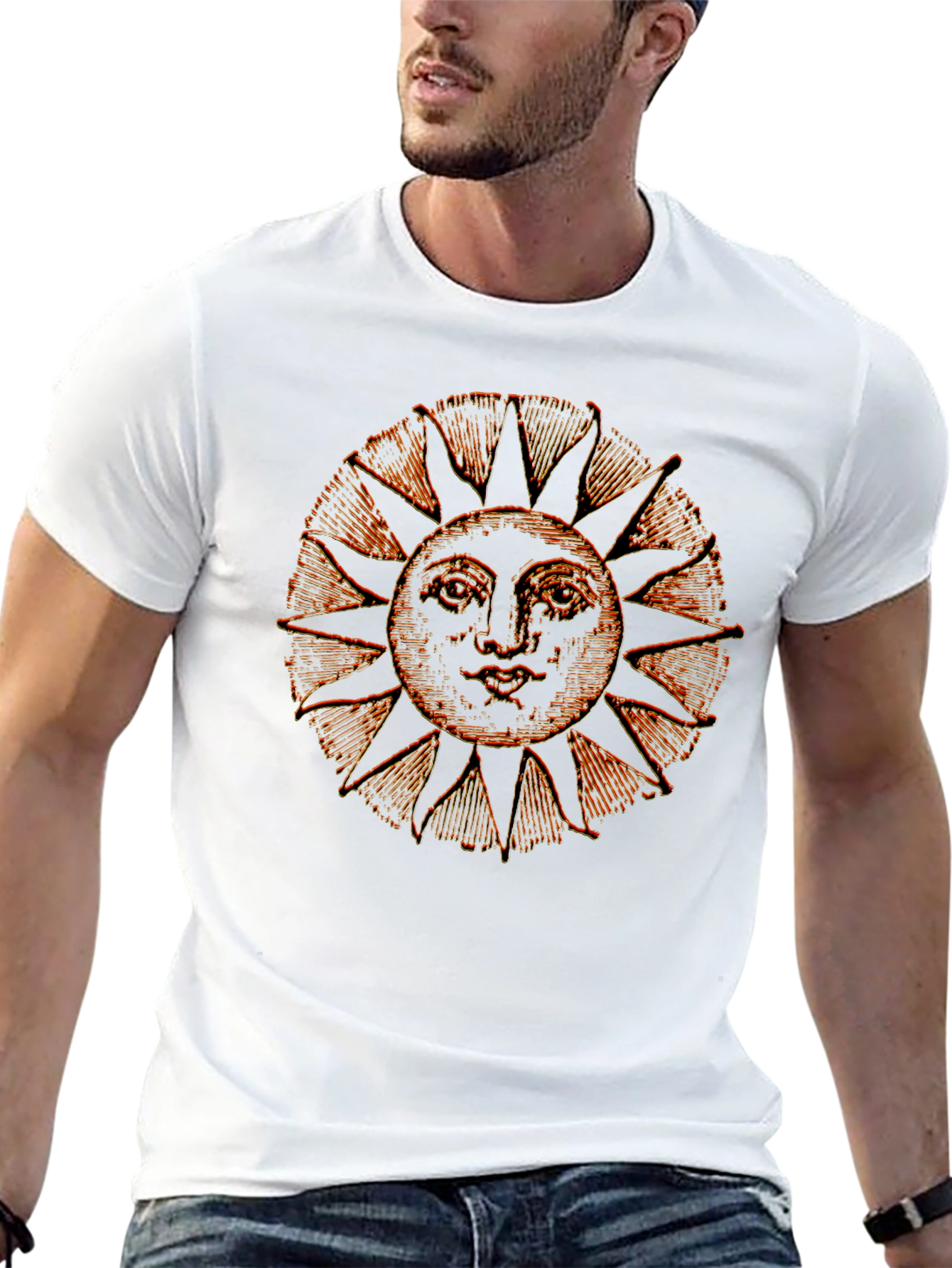 Retro Sun Graphic Tee - Black Cotton Blend Shirt