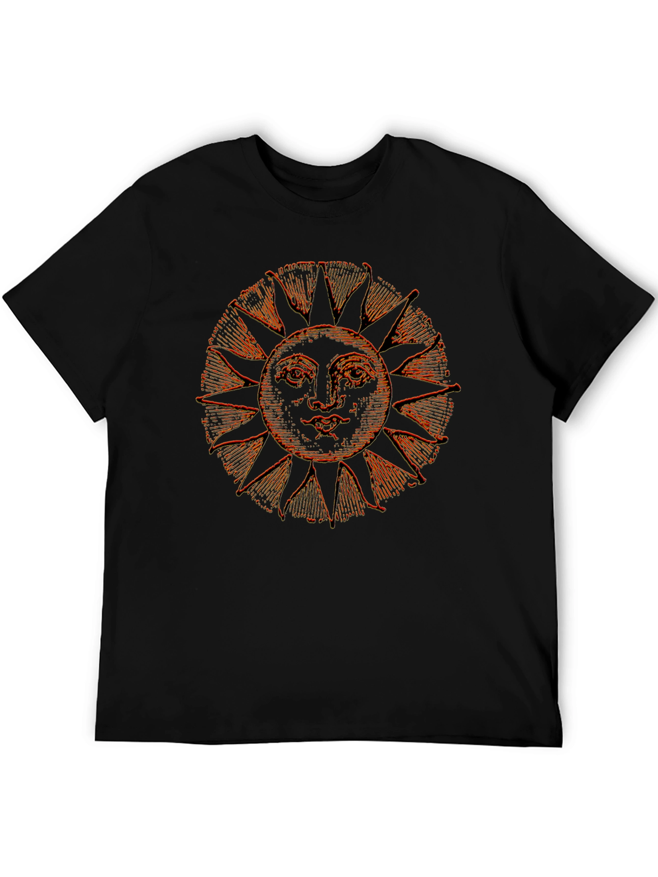Retro Sun Graphic Tee - Black Cotton Blend Shirt