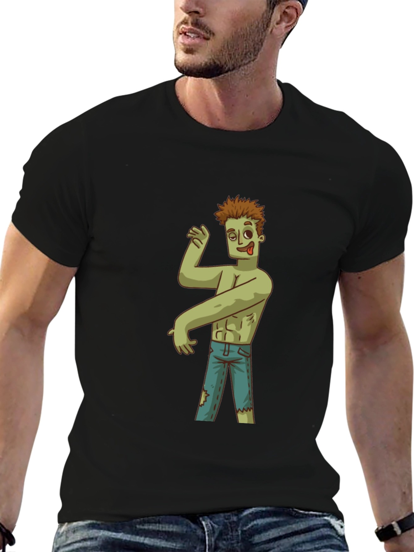 Zombie Cartoon Graphic T-Shirt - Black